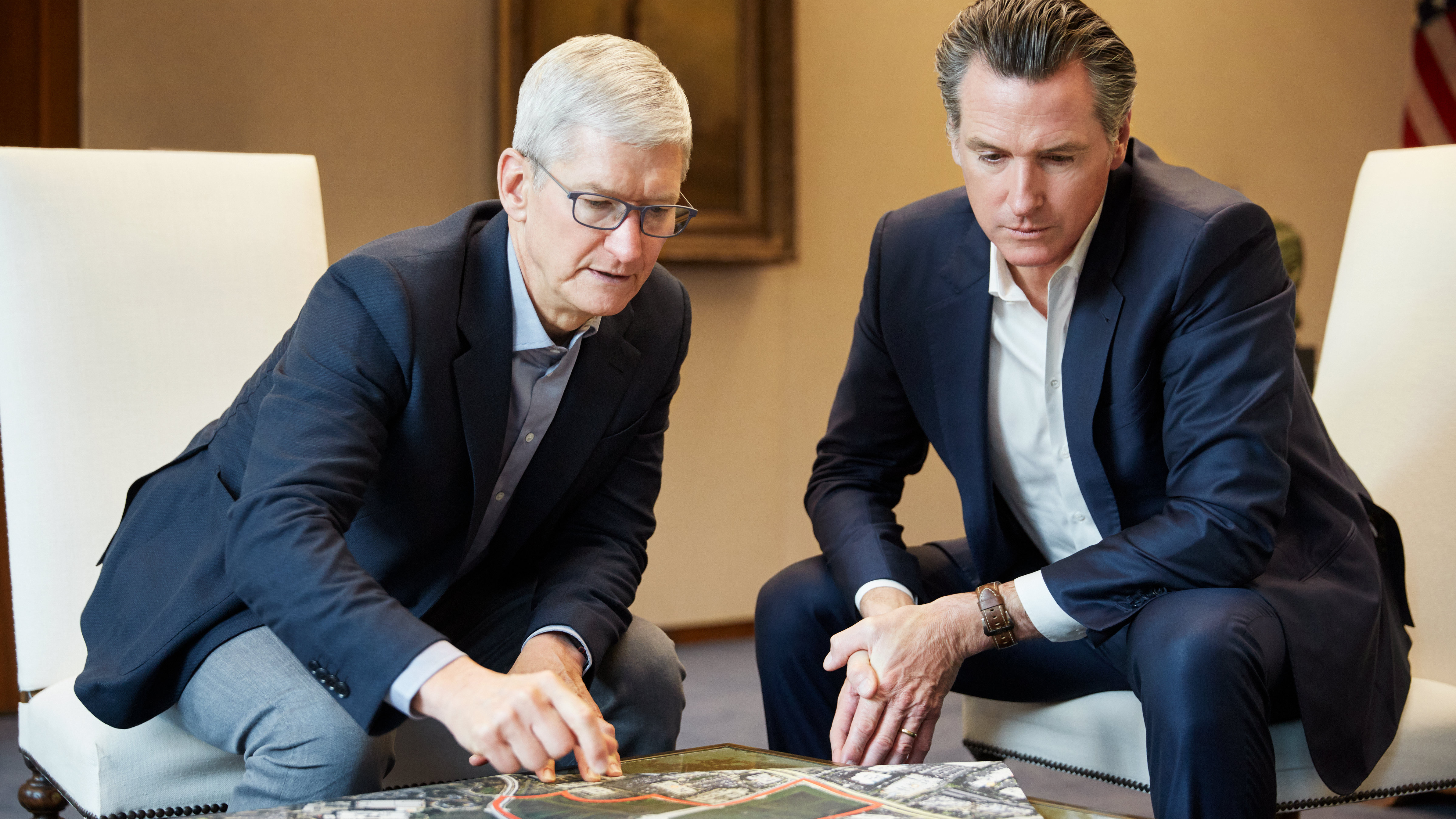 Apple CEO Tim Cook and California Gov. Gavin Newsom unveiled the tech company's plan to help ease the housing crisis, with Apple pledging $2.5 billion for mortgages, development and other initiatives.