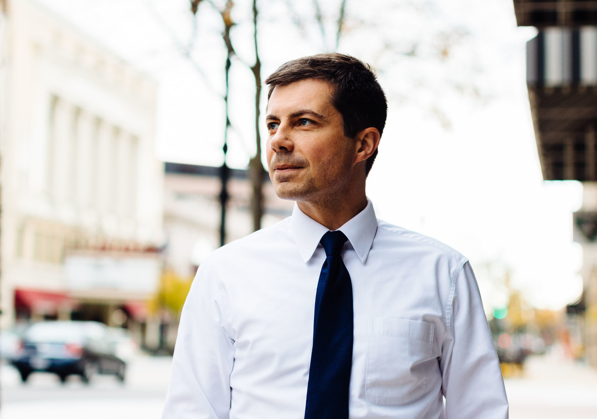 &quot;We make sure that everybody can afford [public health insurance], but we don't require you to take it. And partly I think that's just the right policy, because I think people should be able to choose,&quot; Pete Buttigieg said. (Lucy Hewett for NPR)