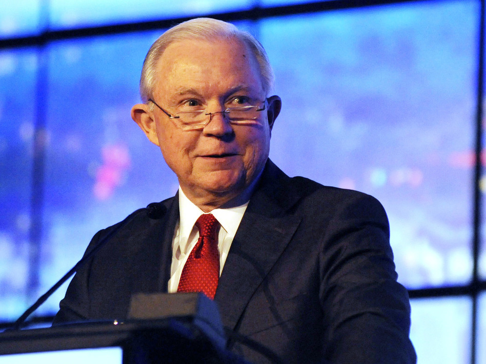 Former U.S. Attorney General Jeff Sessions addresses a business group in Montgomery, Ala., last year. Sessions announced Thursday that he will run to regain his old Senate seat. (Jay Reeves/AP)