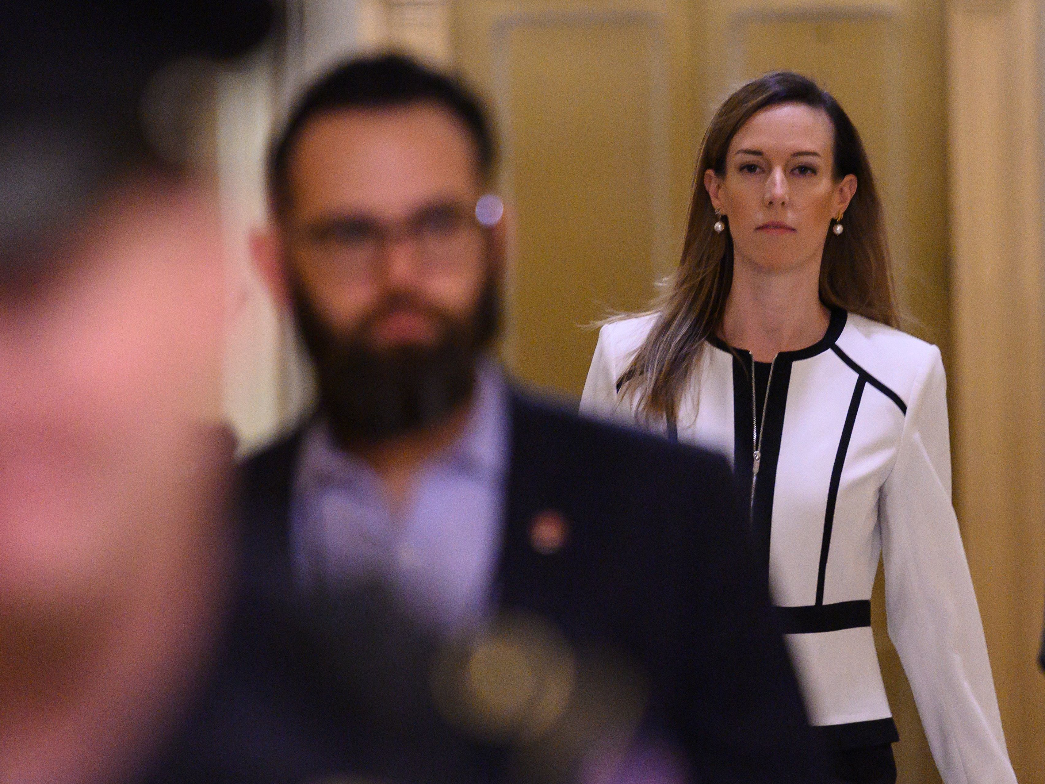 Jennifer Williams, a foreign service officer detailed to work in Vice President Pence's office, arrives for a deposition on Capitol Hill on Thursday.