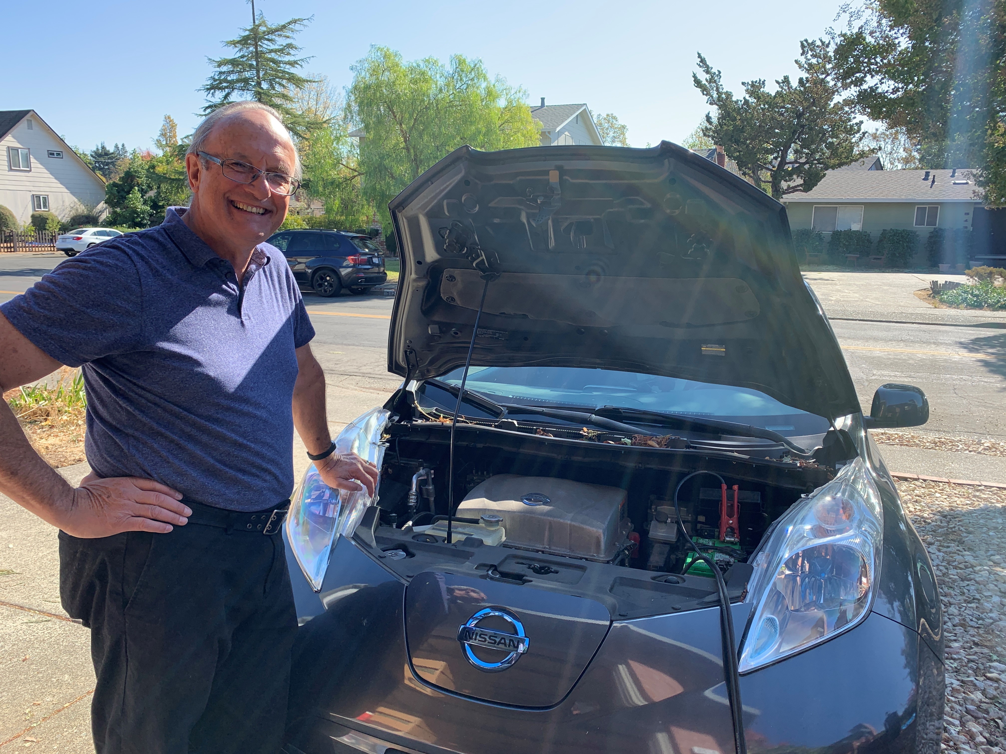 Clarence Dold used his 2013 Nissan Leaf to power his house during a four-day blackout in Santa Rosa, Calif., as a result of the Kincade Fire. (NPR)