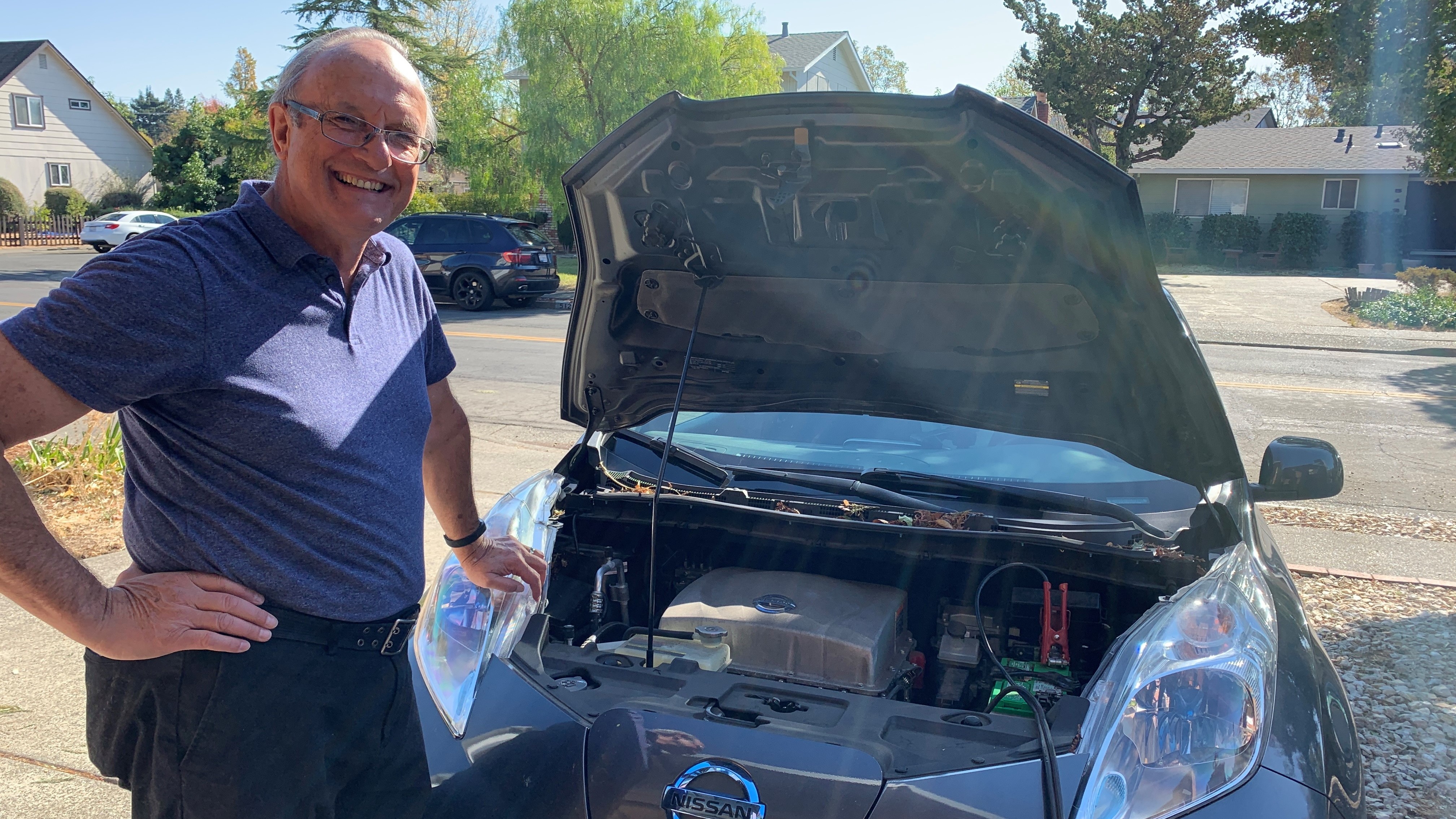 Clarence Dold used his 2013 Nissan Leaf to power his house during a four-day blackout in Santa Rosa, Calif., as a result of the Kincade Fire.