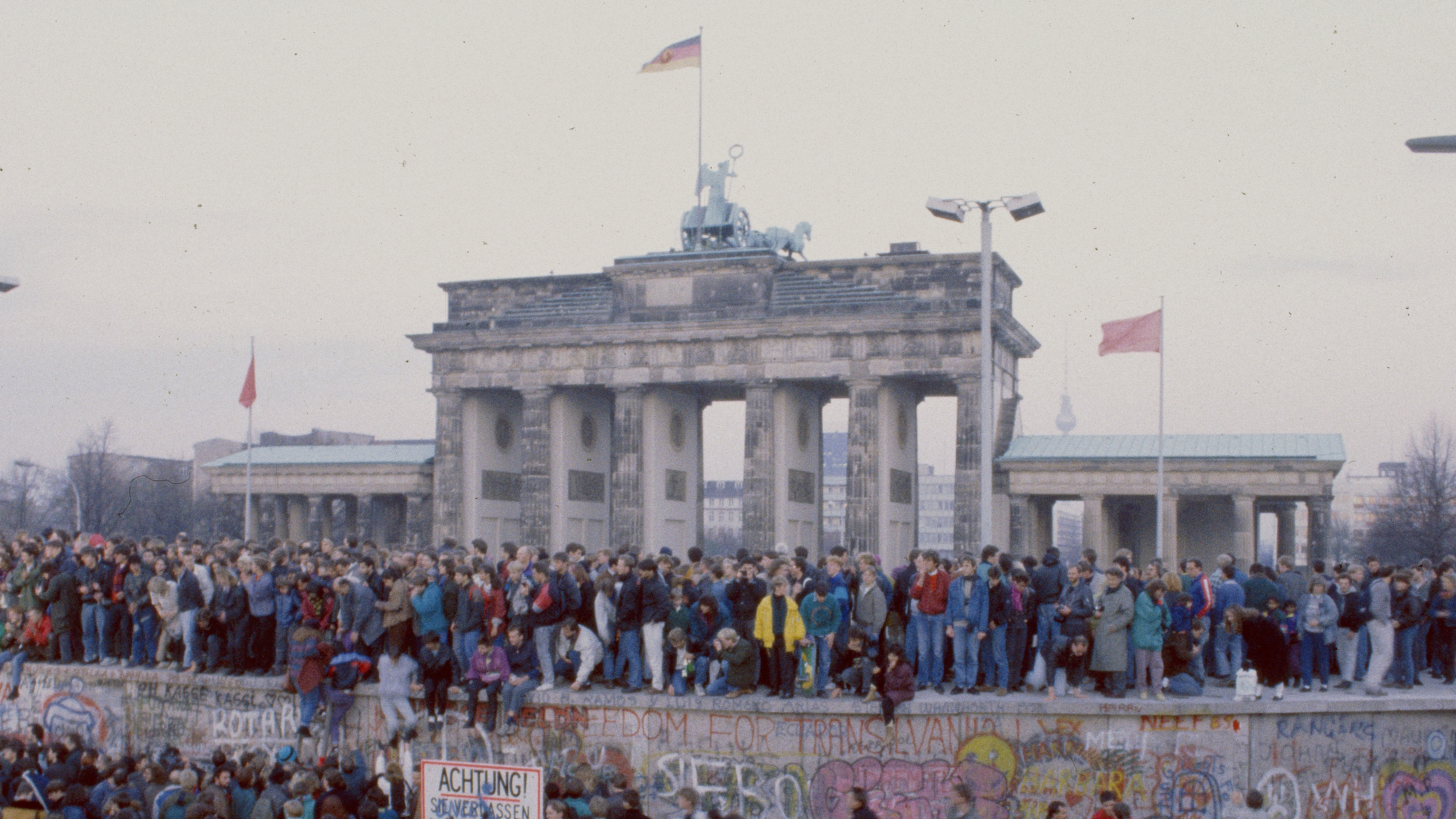 In front of the Brandenburg Gate on Nov. 10, 1989.
