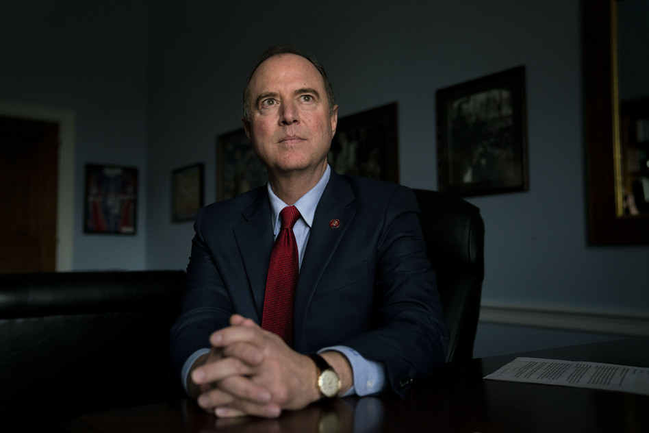 House Intelligence Committee Chairman Adam Schiff, D-Calif., answers questions regarding the public phase of the impeachment inquiry set to begin on Wednesday. (Mhari Shaw/NPR)