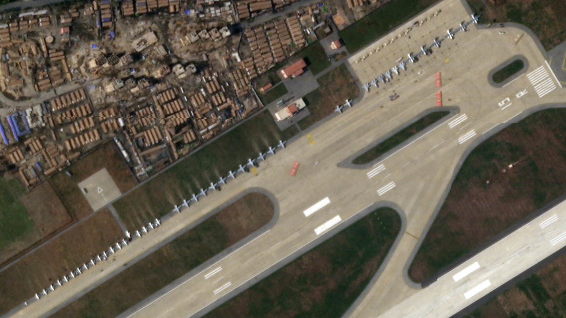 Satellite imagery from Nov. 13 shows rows of airplanes in Wonsan, North Korea. (Planet Labs Inc.)