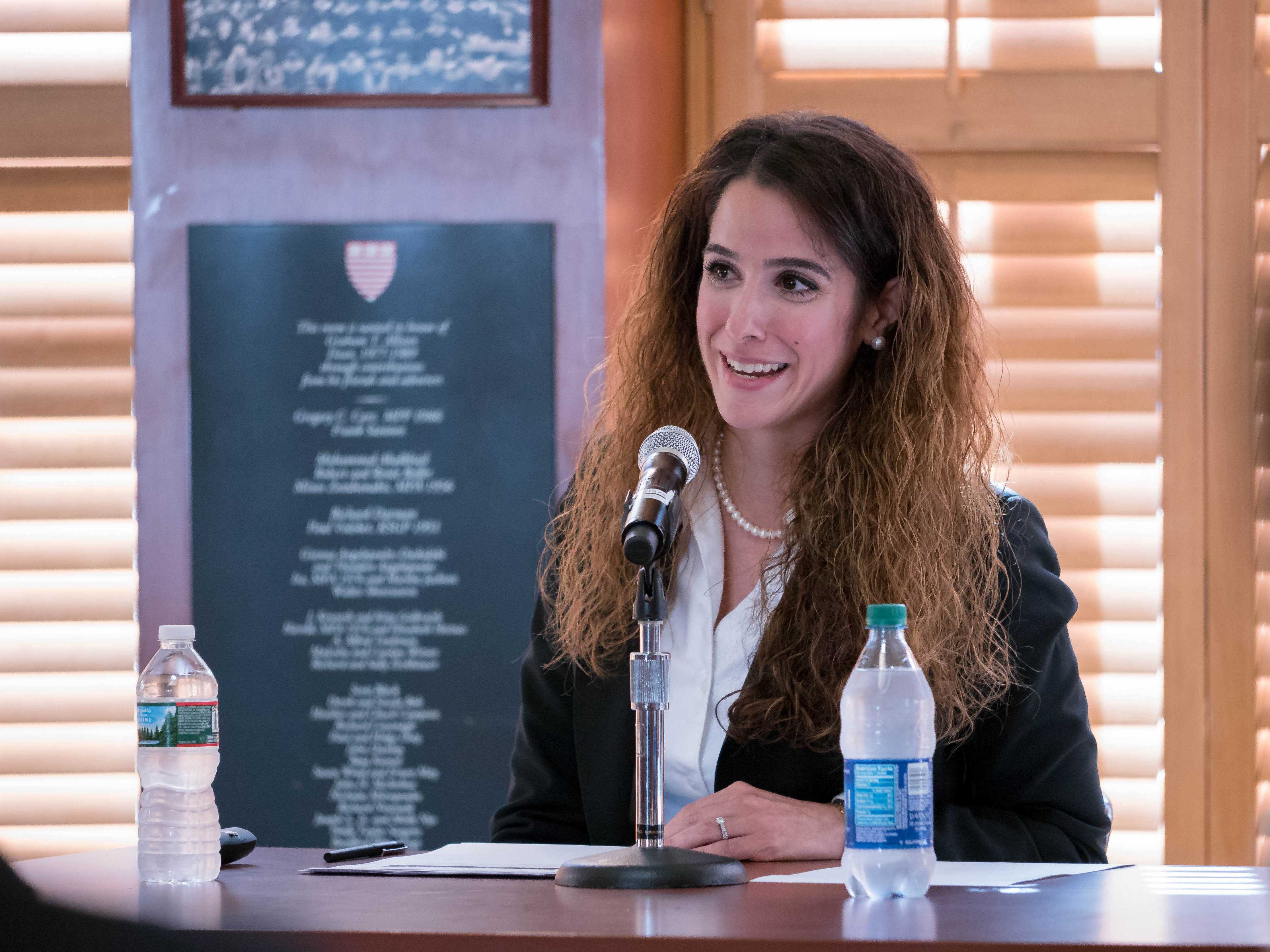 Sahar Nowrouzzadeh speaking at an event at Harvard Kennedy School's Belfer Center. A report released by the State Department's Inspector General on Thursday found that Nowrouzzadeh was improperly removed from her government post after articles attempting to smear her appeared on conservative websites. (Harvard Kennedy School's Belfer Center)