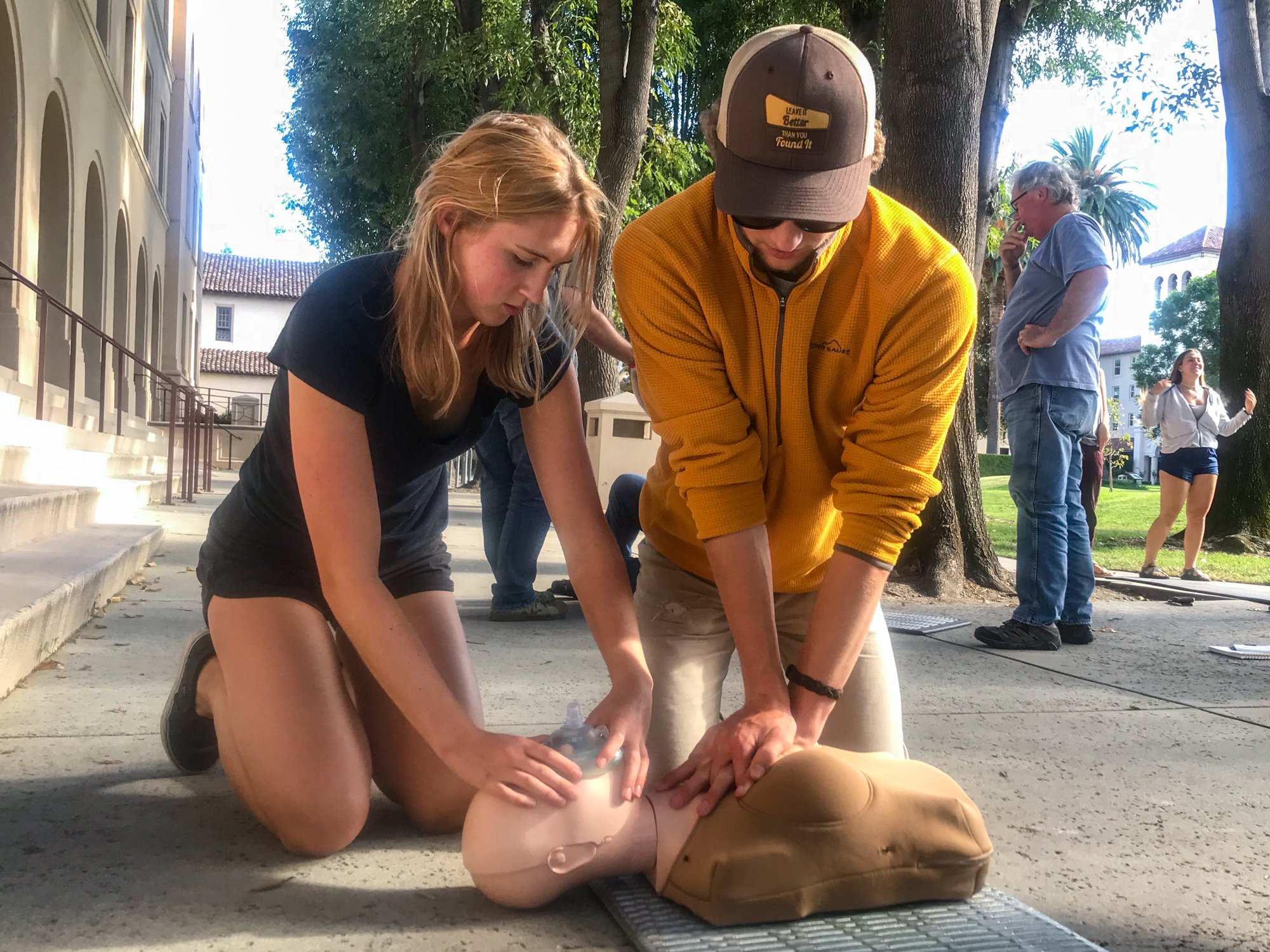 Students in Alice Henshaw's Wilderness Medical Associates CPR training courses can practice on a Womanikin, designed to help trainees understand that compressions should be performed the same way on women's bodies as men's. (Alice Henshaw)