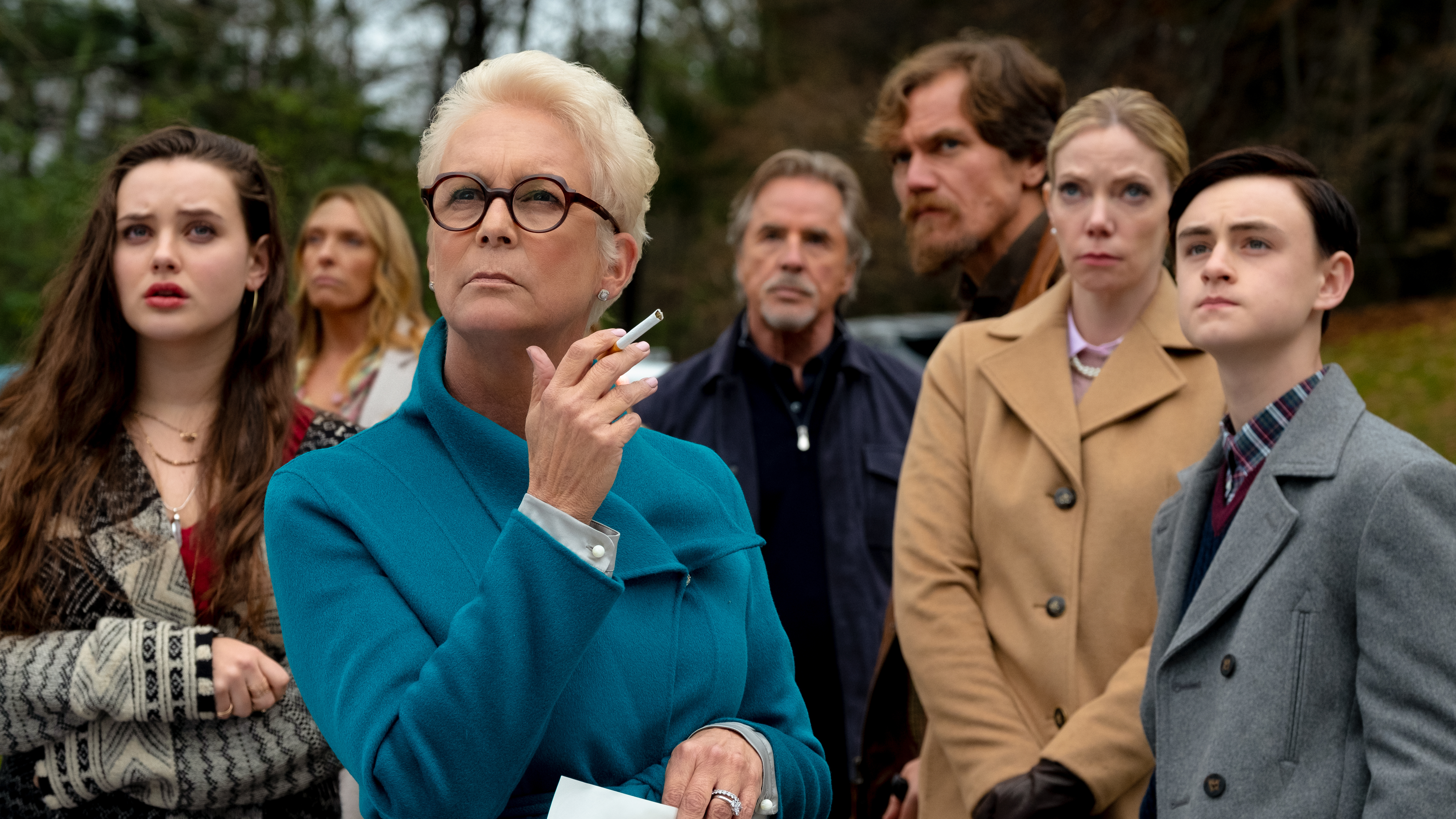 Katherine Langford, Toni Collette, Jamie Lee Curtis, Don Johnson, Michael Shannon, Riki Lindhome and Jaeden Martell in Knives Out.