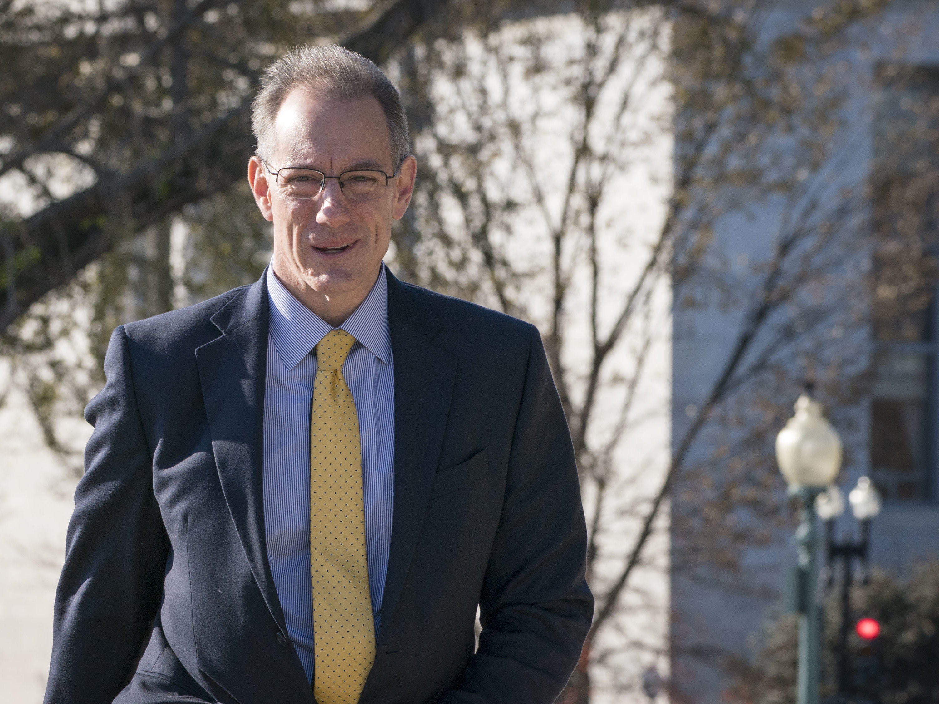 Mark Sandy, from the Office of Management and Budget, arrives to the U.S. Capitol earlier this month for a deposition regarding whether President Trump ordered a hold on military assistance to Ukraine. (Getty Images)