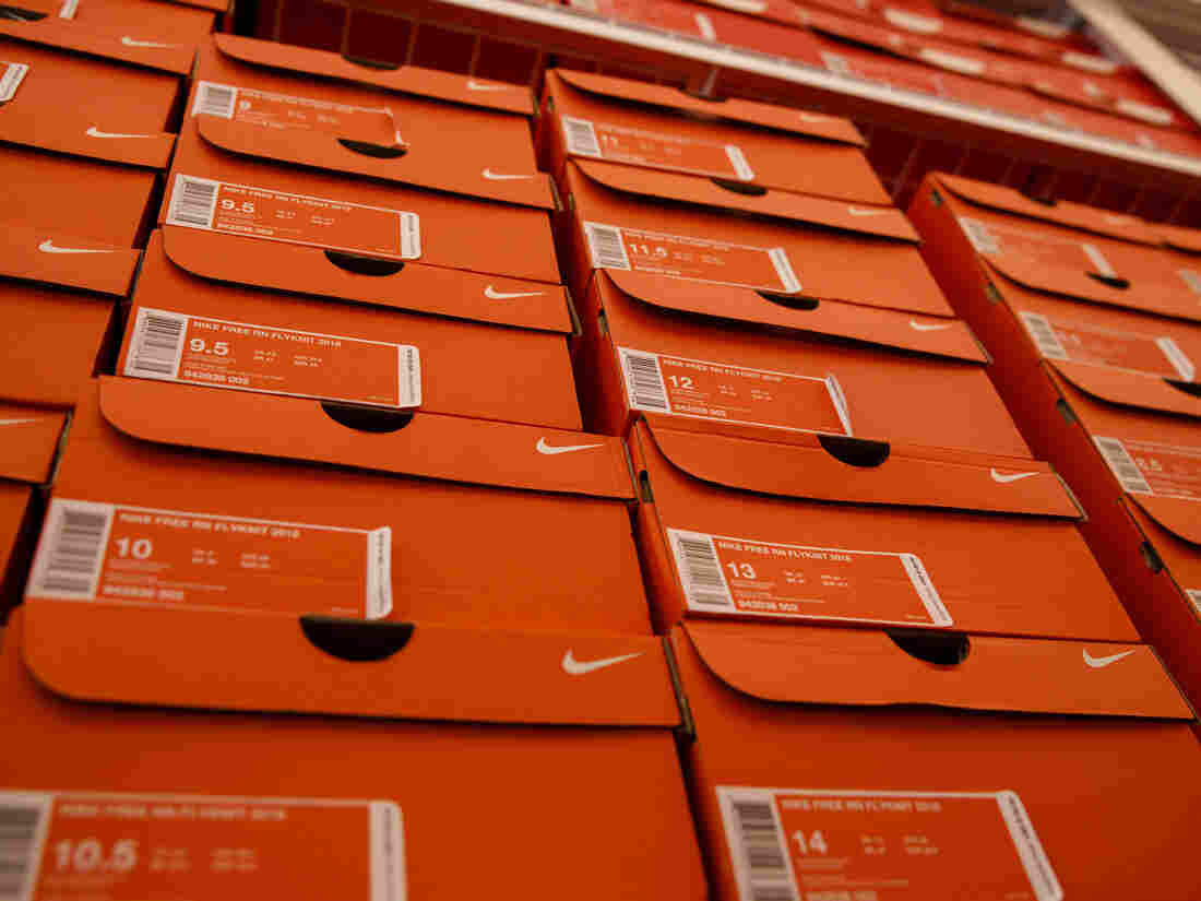 Boxes of sneakers sit stacked at the Nike by Melrose.