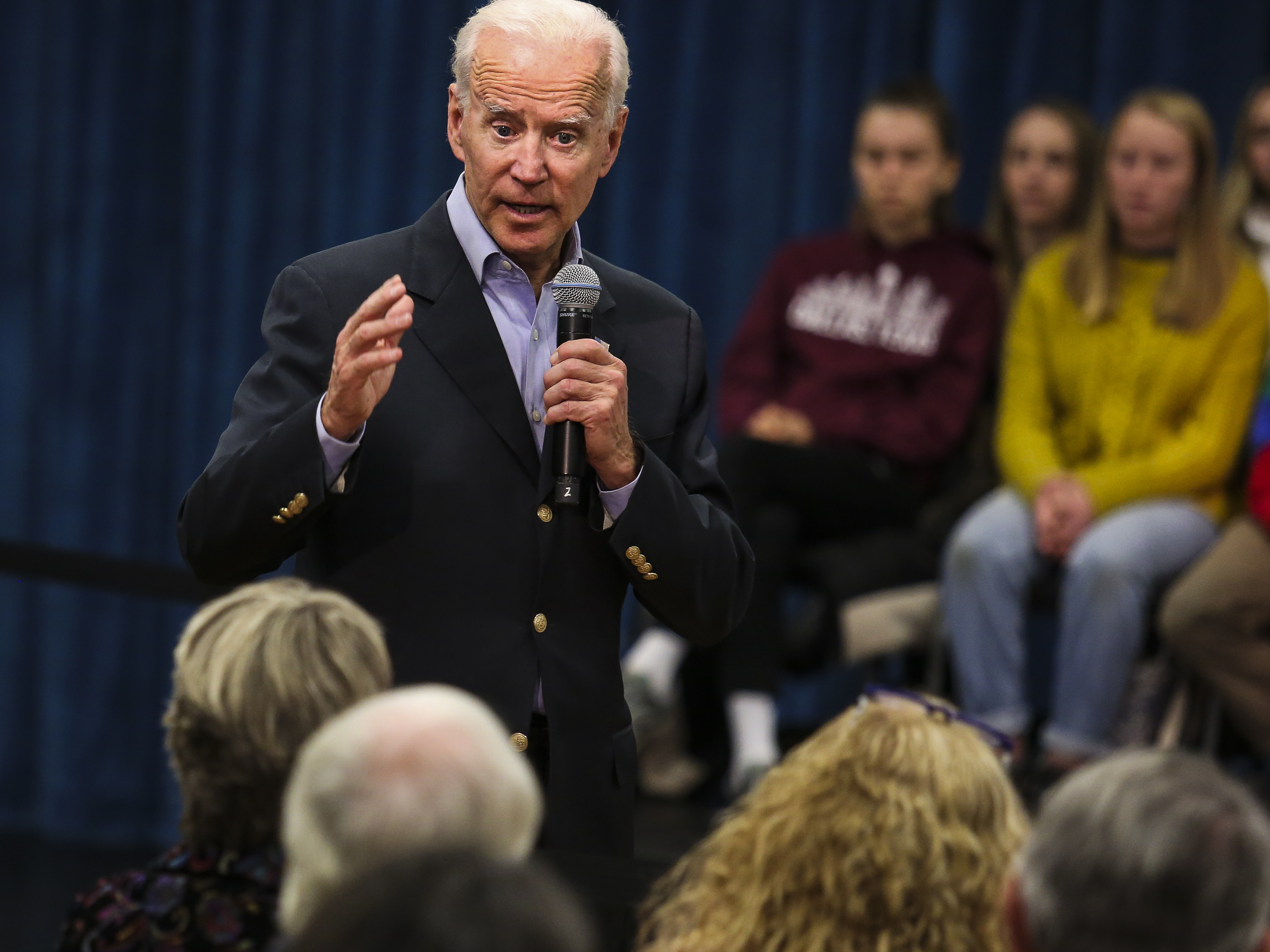 Former Vice President Joe Biden at a town hall last month in New London, N.H. On Thursday, Biden got into a heated exchange with an Iowa voter, calling the man a &quot;damn liar.&quot; (Erin Clark for The Boston Globe via Getty Images)