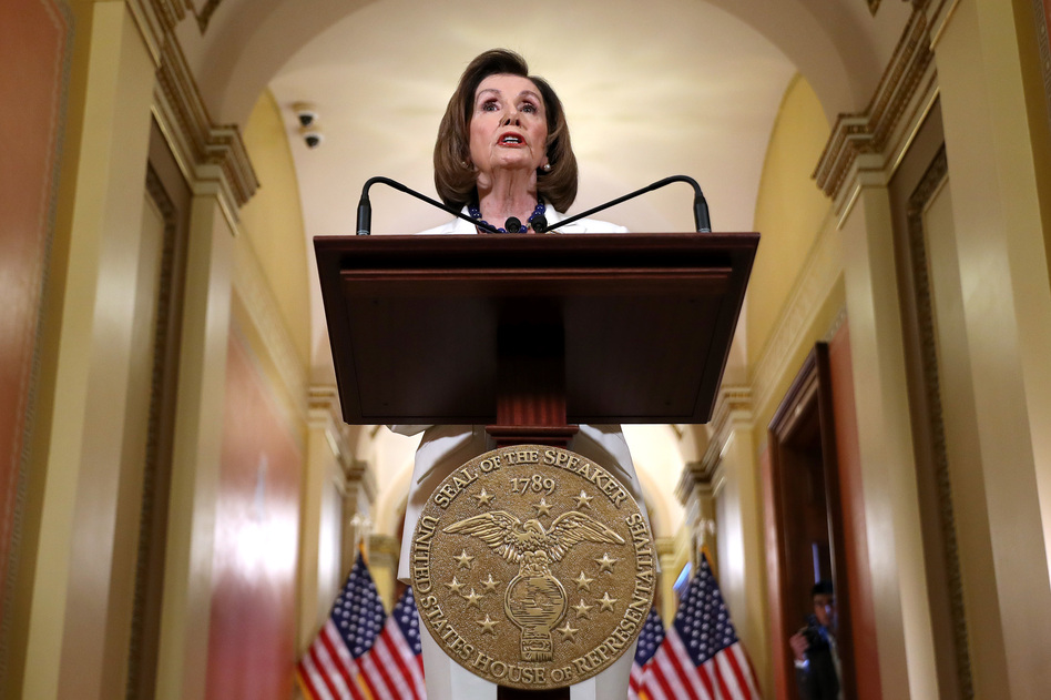 House Speaker Nancy Pelosi, D-Calif., announced at the Capitol on Thursday that the House is drafting articles of impeachment against President Trump. (Chip Somodevilla/Getty Images)
