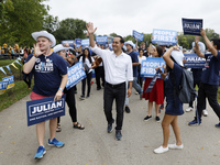 Democratic presidential candidate and former U.S. Secretary of Housing and Urban Development Julián Castro marches with supporters during the Polk County Democrats Steak Fry, on Sept. 21, 2019, in Des Moines, Iowa.