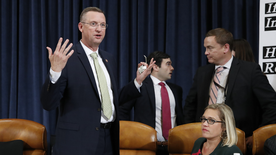 House Judiciary Committee ranking member Rep. Doug Collins, R-Ga., stands up as the committee abruptly adjourns without votes on the articles of impeachment against President Trump. (Alex Brandon/AP)