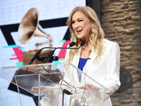 The new Recording Academy president and CEO, Deborah Dugan, speaking at the 62nd Grammy Awards nominations on Nov. 20 in New York City.