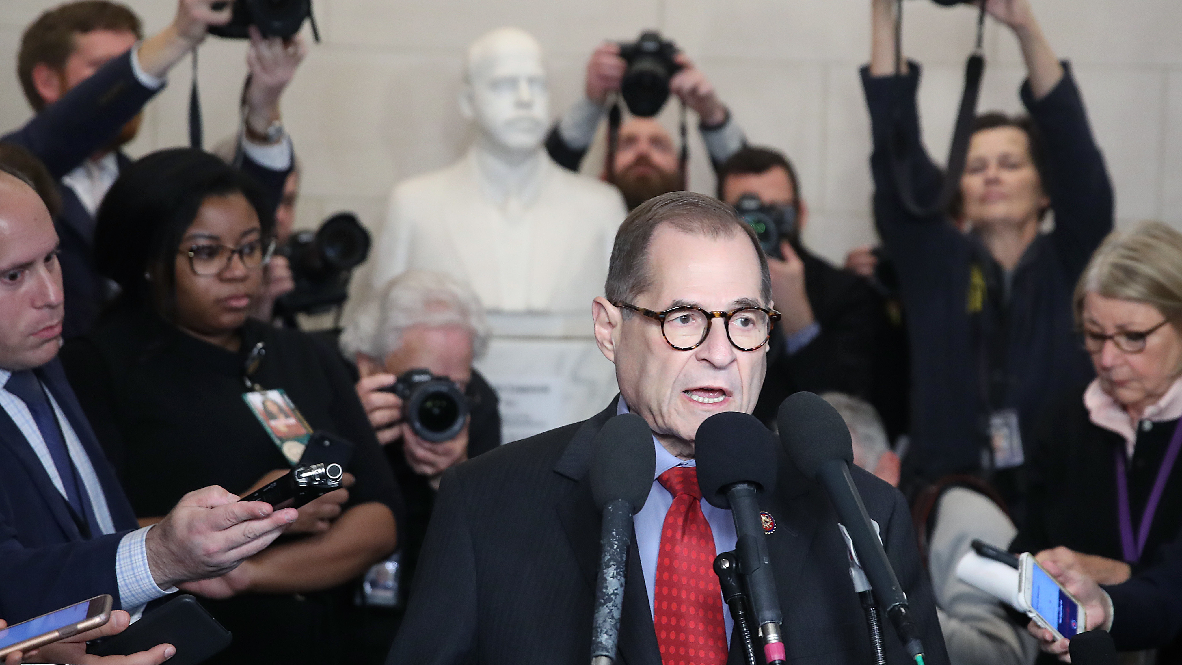 House Judiciary Committee Chairman Jerry Nadler speaks to the media after the committee voted on the two articles of impeachment against President Trump on Dec. 13. (Getty Images)