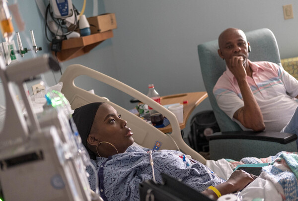 In July, Gray was recovering after a medical procedure that infused billions of her own bone marrow cells back into her body after they had been modified using the gene-editing technique CRISPR. Her father, Timothy Wright (right), traveled from Mississippi to keep her company.