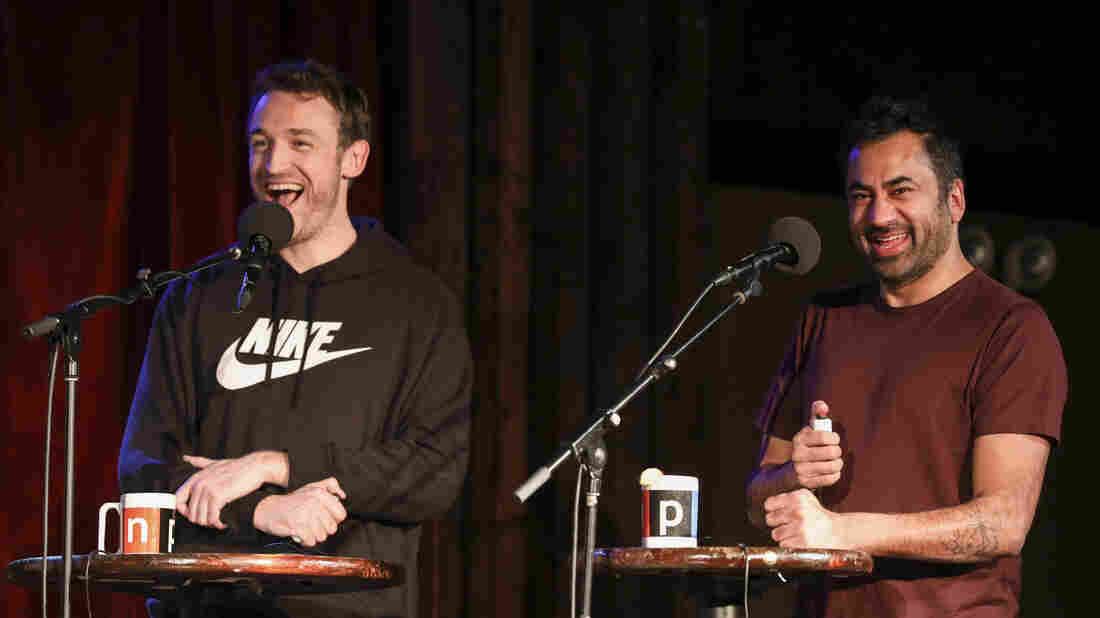 Dan Soder and Kal Penn appear on Ask Me Another at the Bell House in Brooklyn, New York.