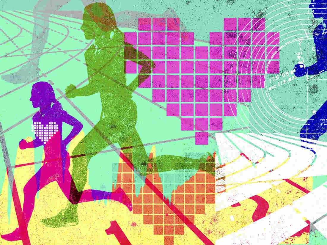 Stylized illustration of women jogging.