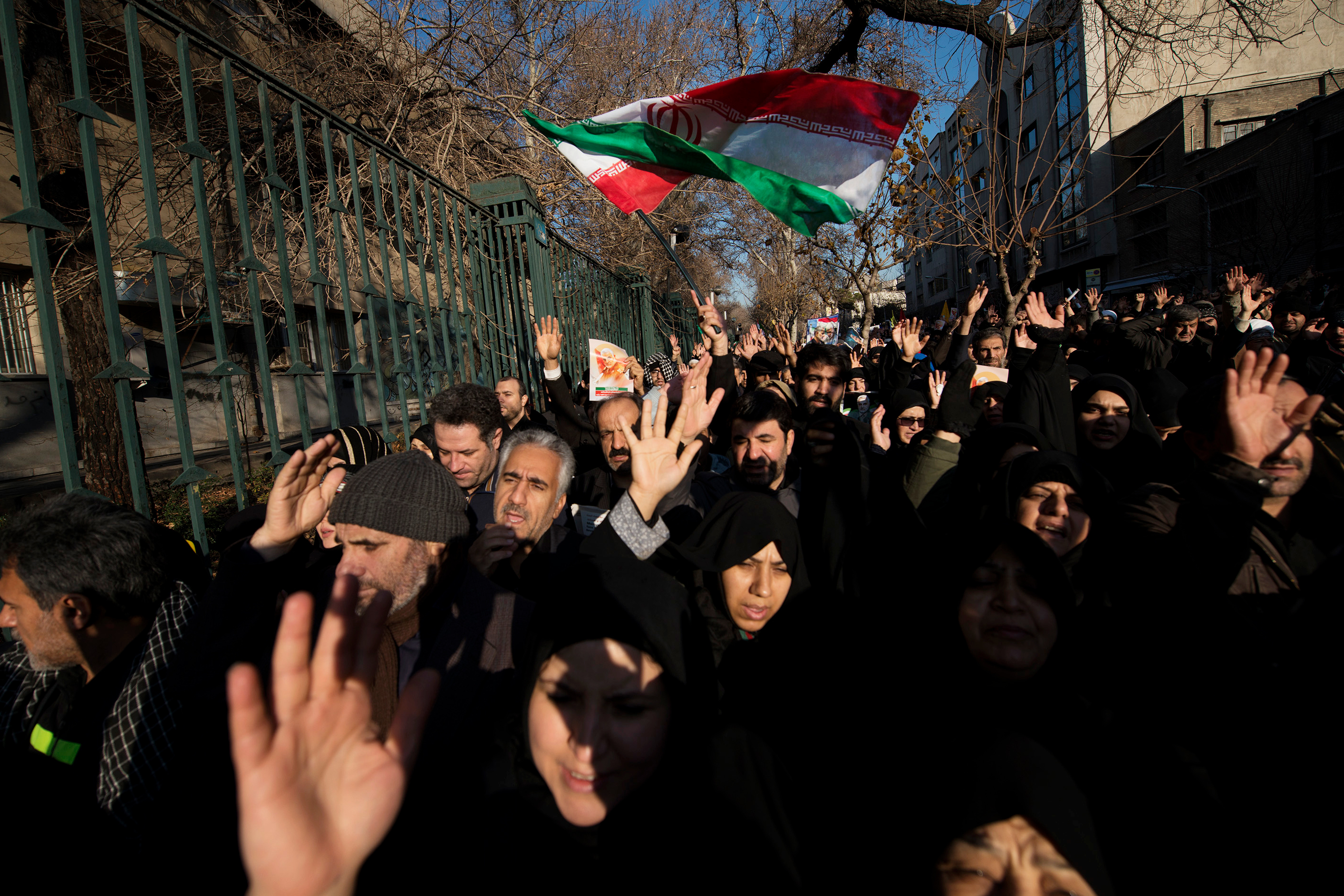 People crowd the streets in Tehran on Monday to pay respects to Maj. Gen. Qassem Soleimani, the commander of Iran's elite Quds Force who was killed last week in a U.S. drone strike in Baghdad. (Marjan Yazdi for NPR)