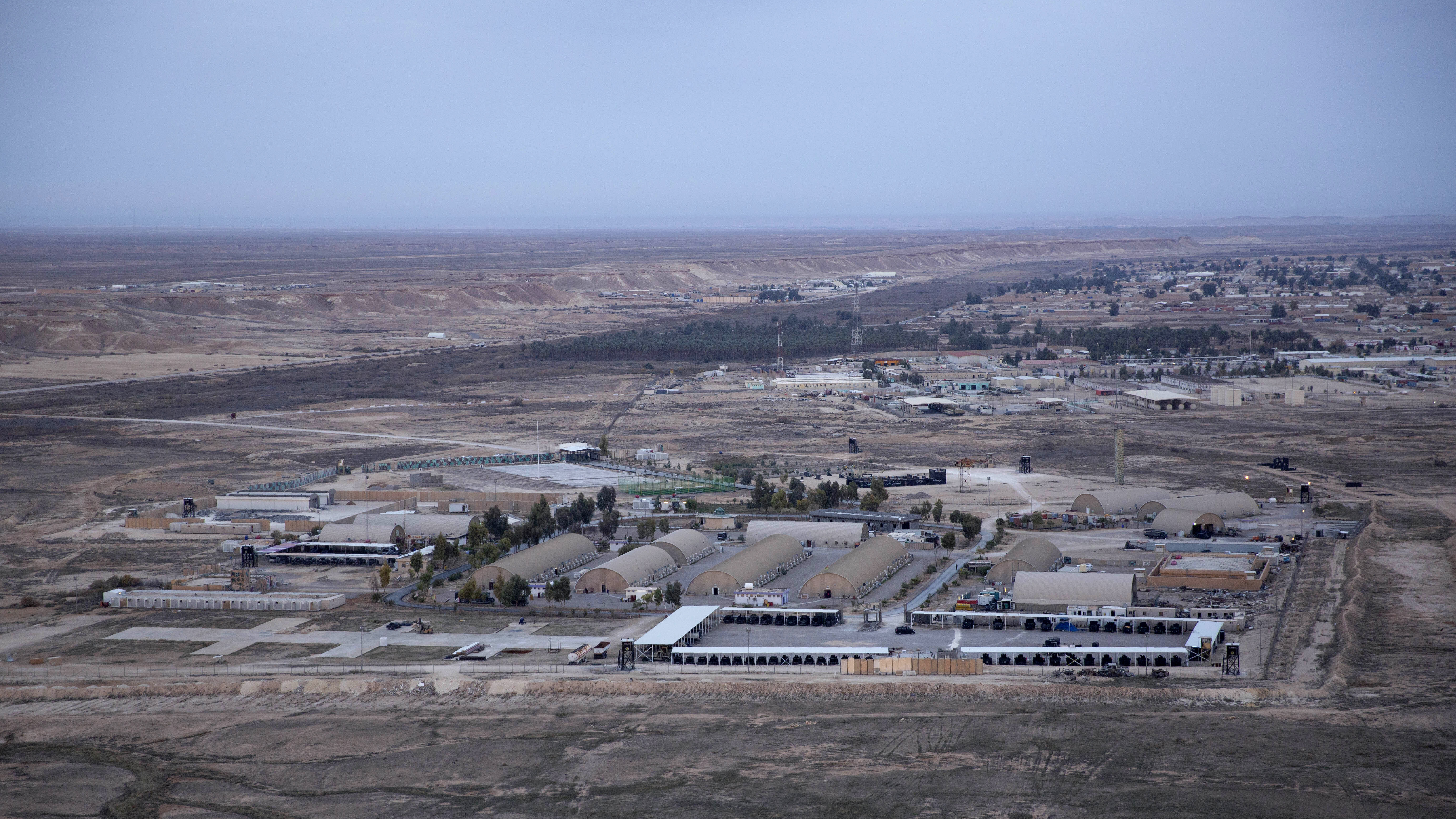 This aerial photo shows Ain al-Asad air base in the western Anbar desert, Iraq, December 2019.