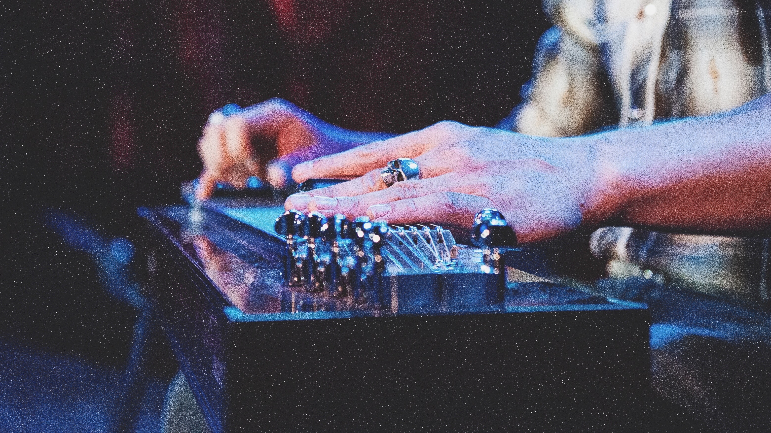 A pedal steel guitar being played.