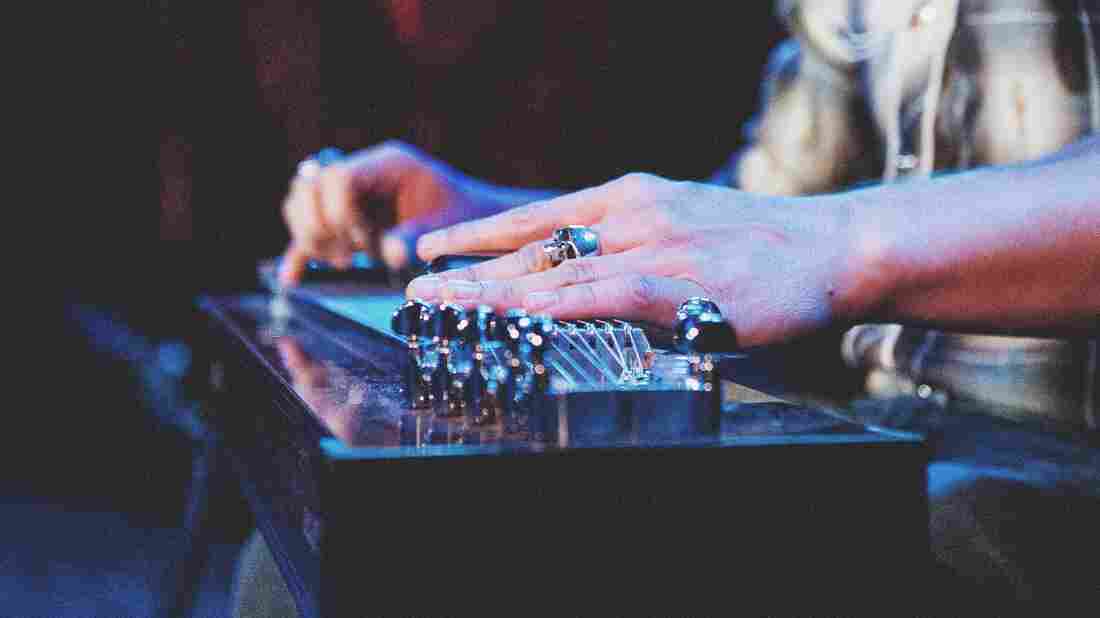 A pedal steel guitar being played.