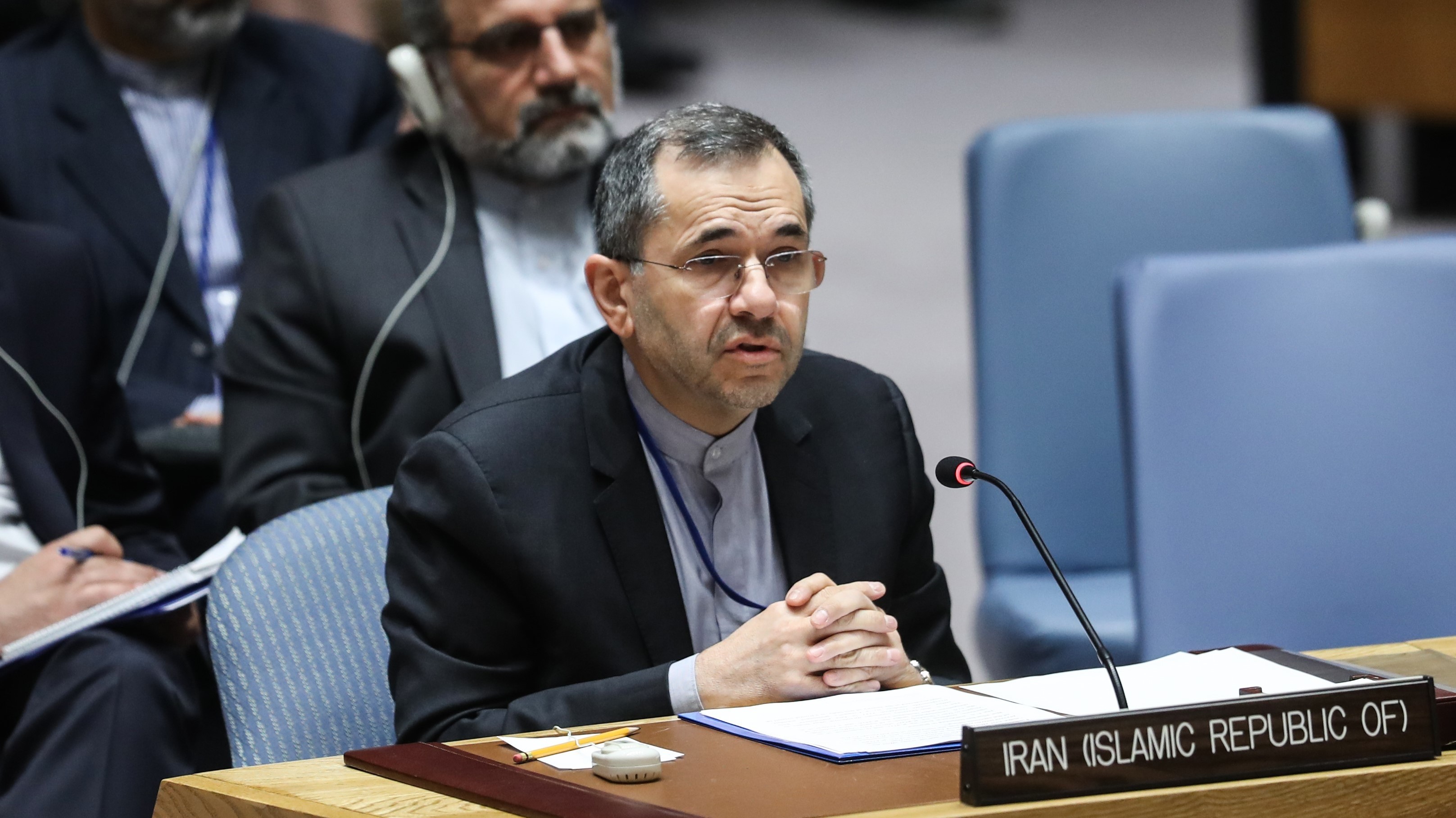 Iran's Ambassador to the United Nations Majid Takht Ravanchi delivers a speech in June during a U.N. Security Council meeting.