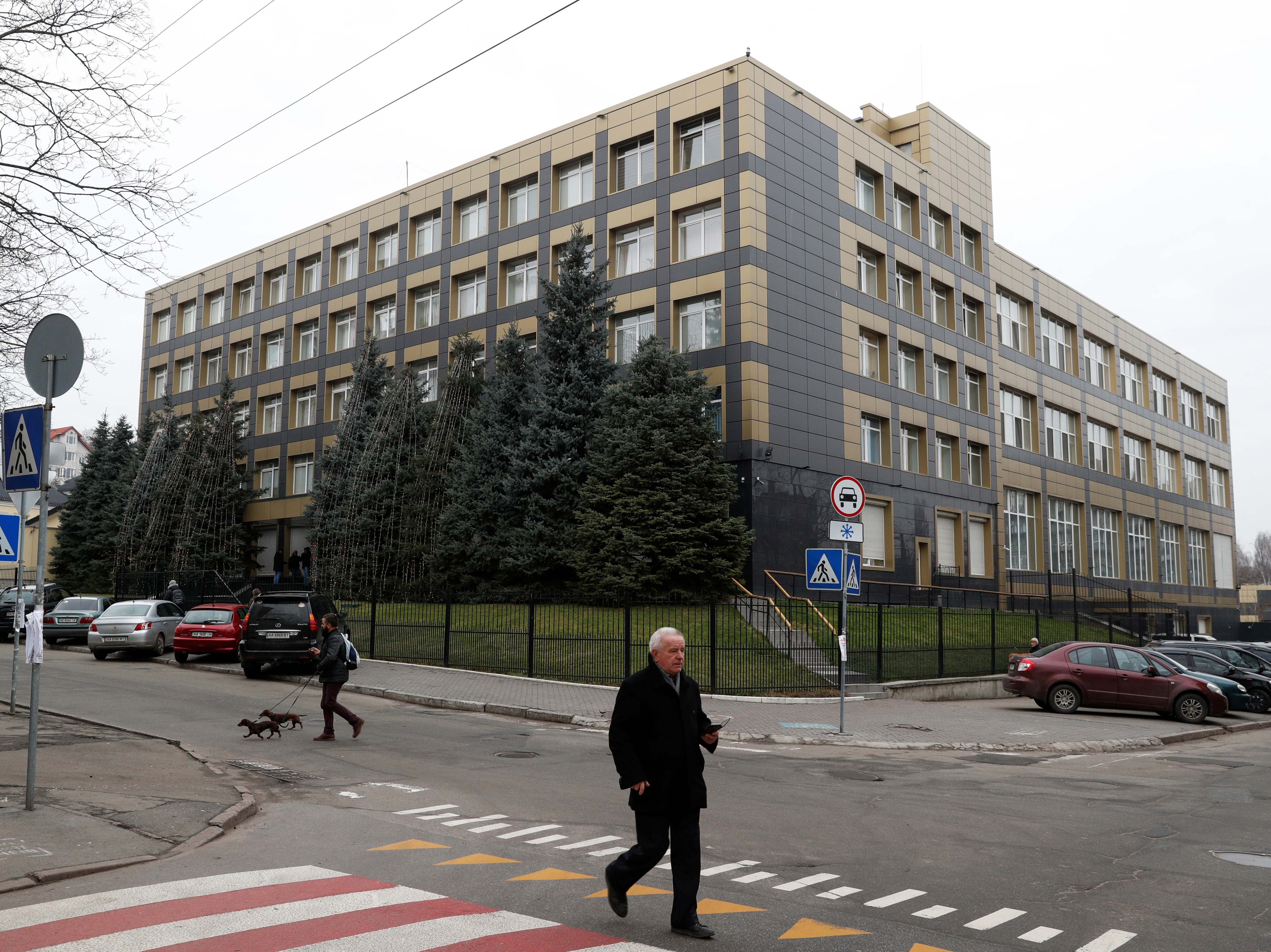 Russian hackers successfully infiltrated emails of employees at Burisma Holdings, a Ukrainian energy company, according to a U.S. security firm. Here, a building is seen in Kyiv that holds the offices of a Burisma subsidiary. (Reuters)