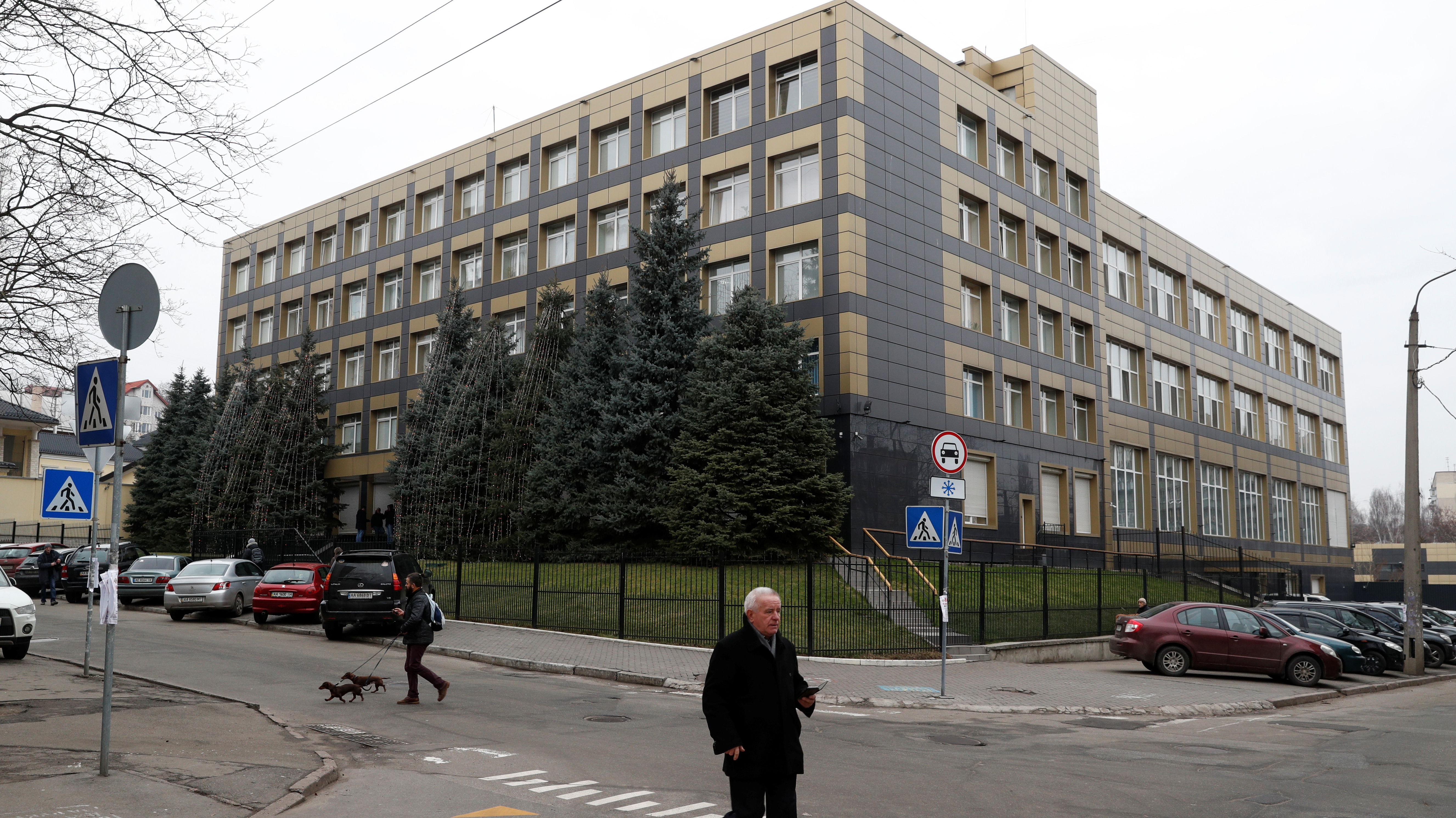 Russian hackers successfully infiltrated emails of employees at Burisma Holdings, a Ukrainian energy company, according to a U.S. security firm. Here, a building is seen in Kyiv that holds the offices of a Burisma subsidiary.