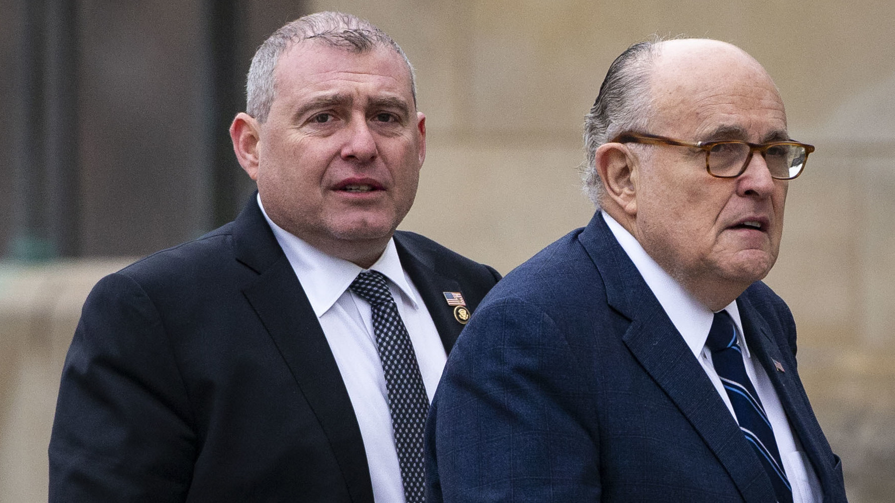 Lev Parnas (left) says text messages last year between him and congressional candidate Robert Hyde about surveilling former Ambassador Marie Yovanovitch were taken out of context. But Ukrainian police are investigating the allegations. (Bloomberg via Getty Images)