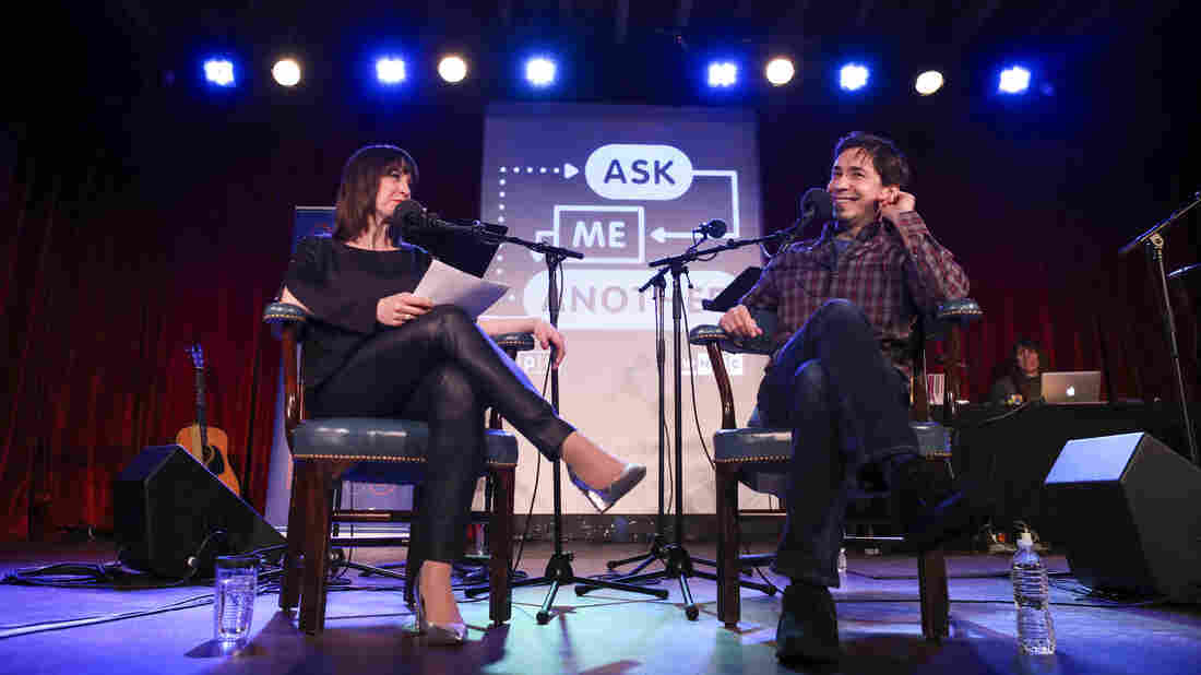 Ophira Eisenberg and Justin Long on Ask Me Another at the Bell House in Brooklyn, New York.