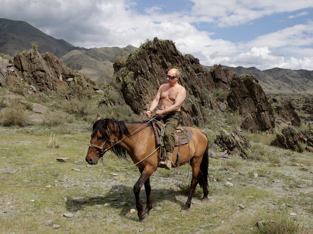 Vladimir Putin rides a horse during his vacation in Southern Siberia in 2009. Since rising to power, Putin has been able to control and use Russian media as a propaganda tool.