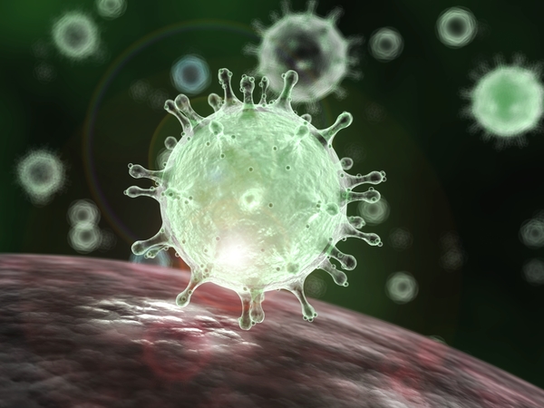 A visualization of the SARS virus. It is a type of coronavirus and displays the signature crownlike appearance under a microscope.