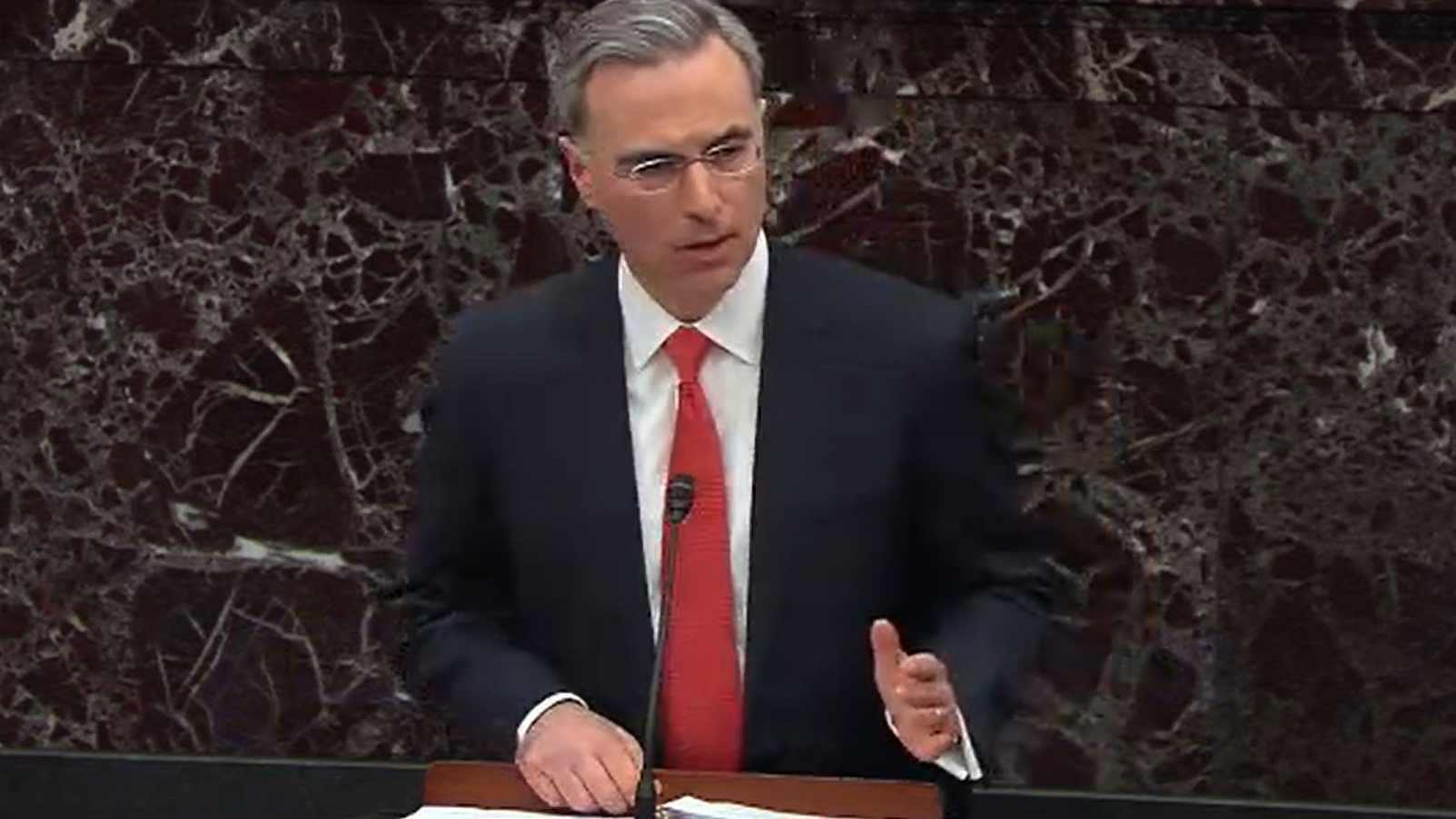 White House counsel Pat Cipollone speaks during the impeachment trial against President Trump in the Senate on Tuesday.