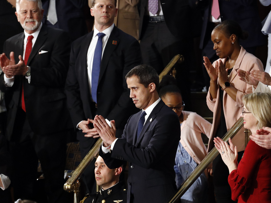 Venezuelan opposition leader Juan Guaidó applauds as President Trump delivers his State of the Union address to a joint session of Congress. (Patrick Semansky/AP)