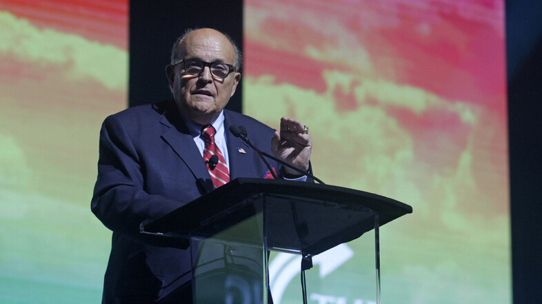 Rudy Giuliani addresses the crowd at the Turning Point USA Student Action Summit on Dec. 19, 2019 in Palm Beach, Fla. (Saul Martinez/Getty Images)
