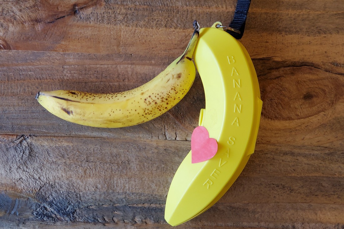 A banana with its Banana Saver Valentine