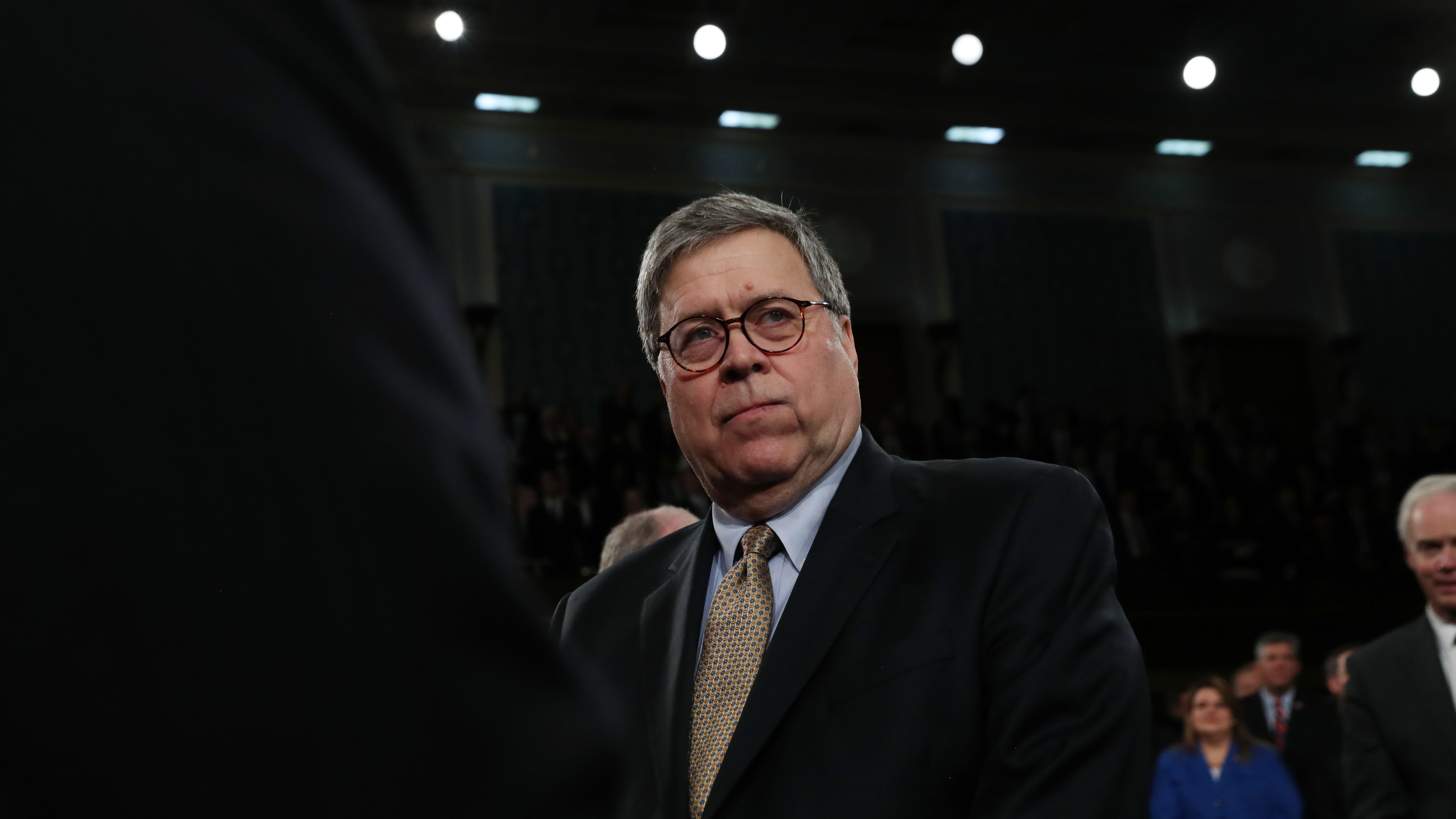Attorney General William Barr arrives to hear President Trump deliver the State of the Union address in the House chamber on Feb. 4. The House Judiciary Committee has called for Barr to testify on March 31 about potential interference by Trump. (Getty Images)