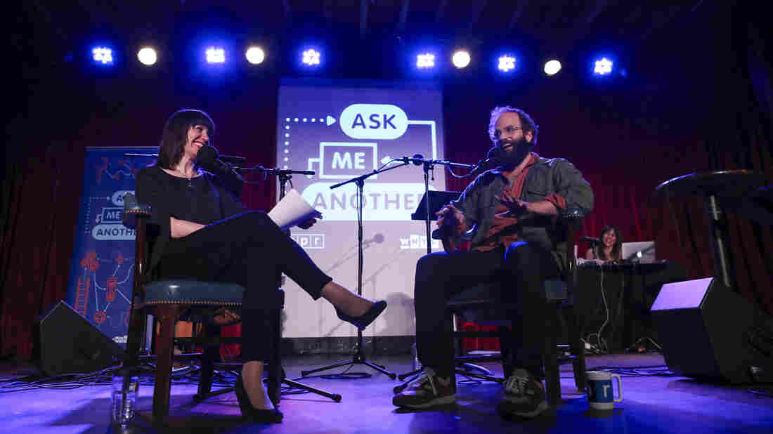 Ophira Eisenberg and Ben Sinclair on Ask Me Another at the Bell House in Brooklyn, New York.