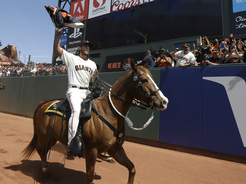 Pitcher Madison Bumgarner of the San Francisco Giants poses for a