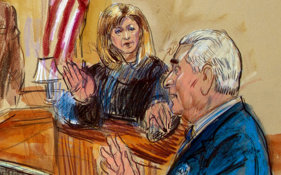Judge Amy Berman Jackson, shown in a courtroom sketch, has been at the center of a series of high-profile Russia cases — most recently, one involving self-proclaimed "dirty trickster" Roger Stone. (Dana Verkouteren/AP)