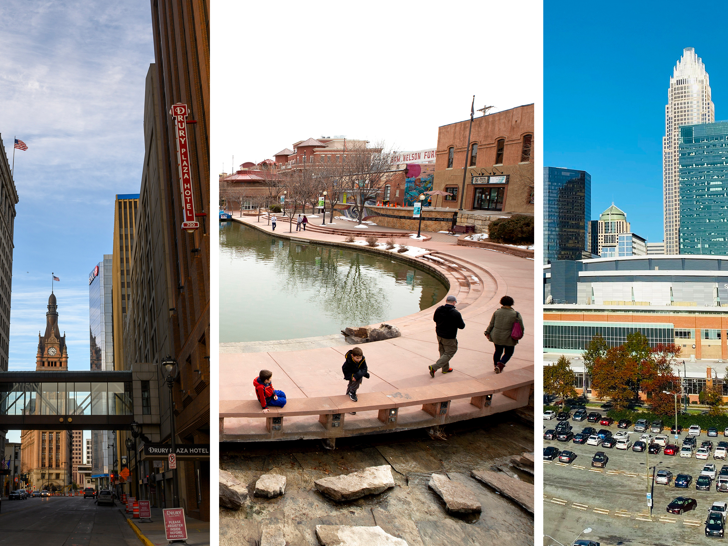 Milwaukee (left), Pueblo, Colo., and Charlotte, N.C. are three of the locations NPR's Where Voters Are project will highlight throughout the year. (Eric Baradat/AFP, Kevin J. Beaty for NPR and Daniel Slim/AFP via Getty Images)