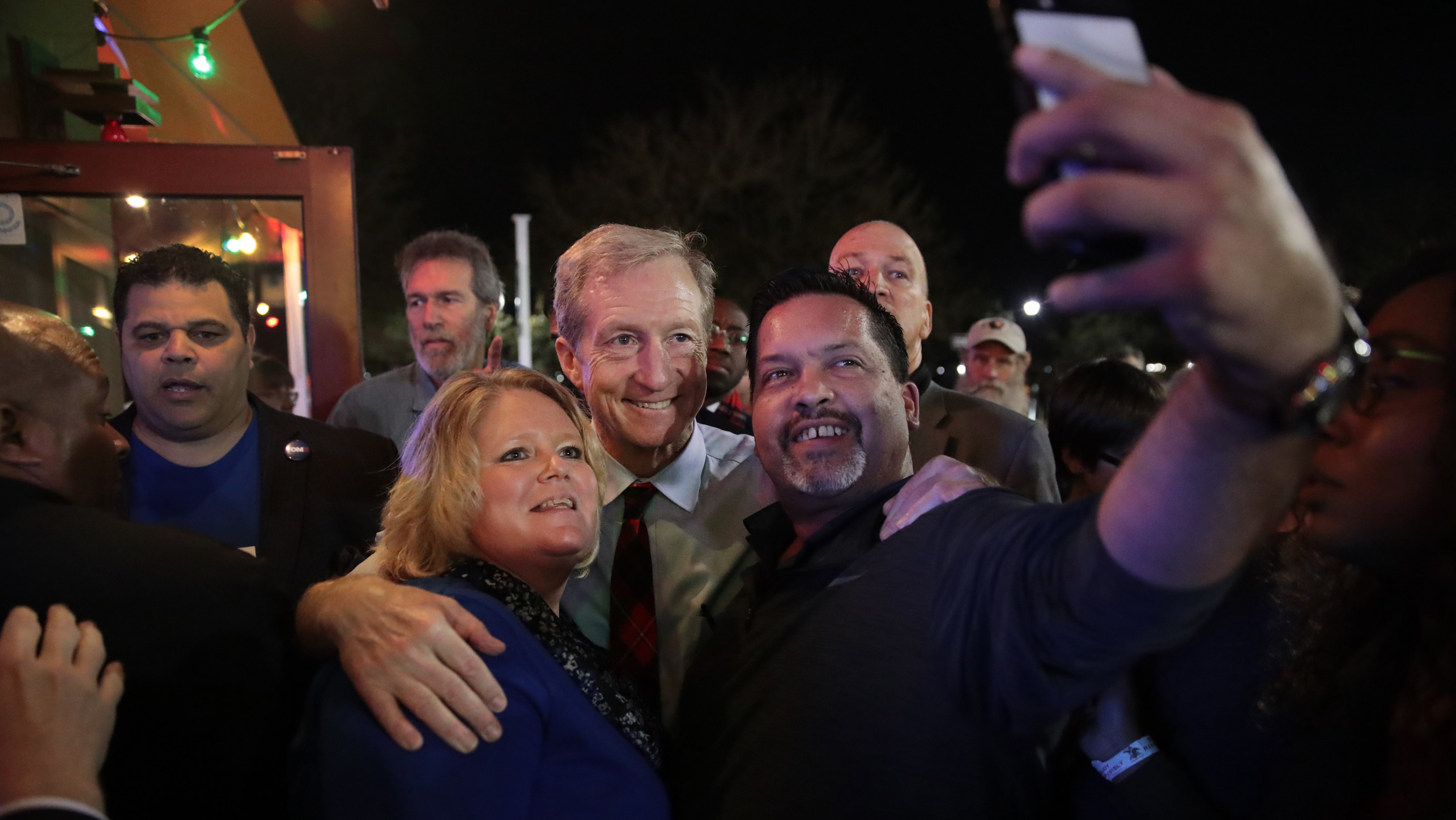 Democratic presidential candidate Tom Steyer greets guests following a campaign stop at Nacho Hippo on Wednesday in Myrtle Beach, S.C. (Getty Images)