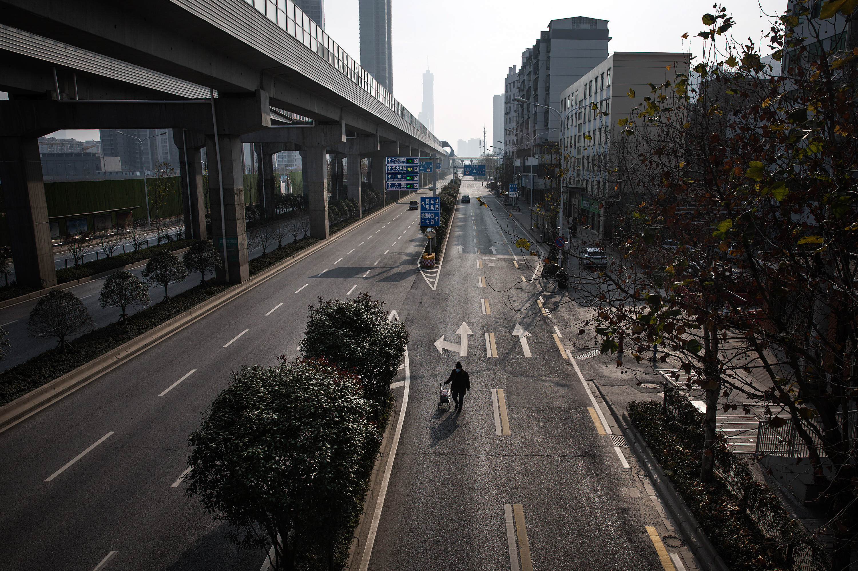 The government lockdown orders in Wuhan, China, have emptied the city's streets. (Stringer for NPR)