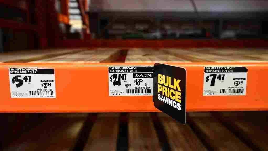 Empty shelves for N95 masks are seen at a Home Depot store in Alhambra, California on February 4, 2020.
