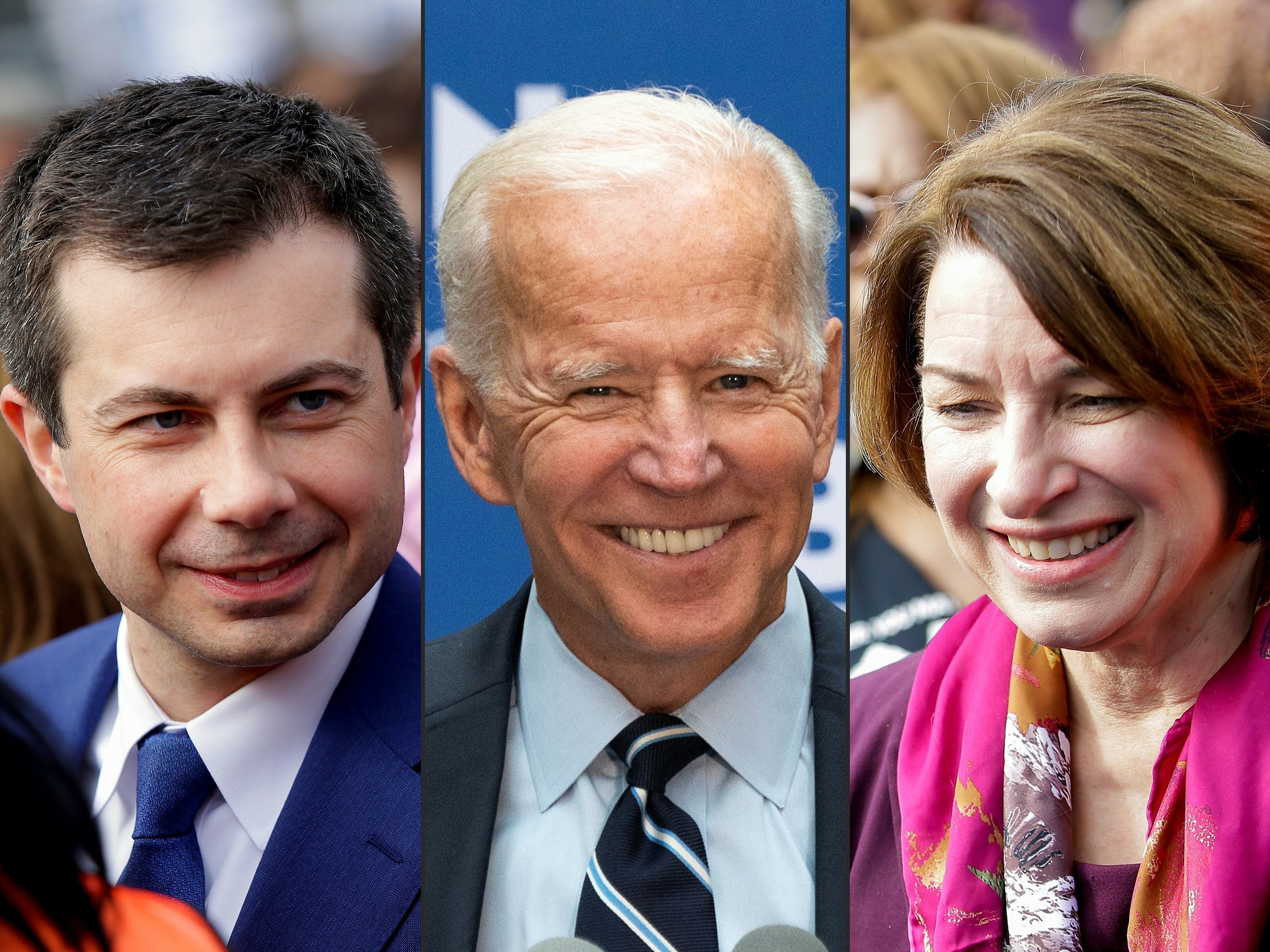 Former South Bend, Ind., Mayor Pete Buttigieg, left, and Minnesota Sen. Amy Klobuchar are throwing their support behind former Vice President Joe Biden in the Democratic presidential race. (AFP via Getty Images)