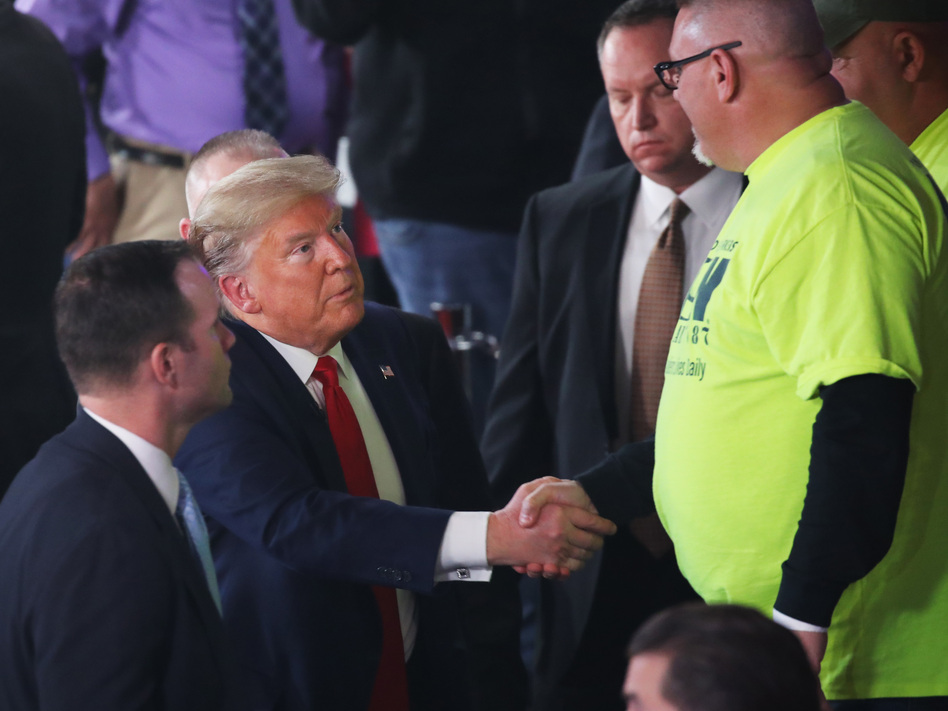 President Trump greets a supporter following a Fox News Town Hall Thursday in Scranton, Pa. (Spencer Platt/Getty Images)