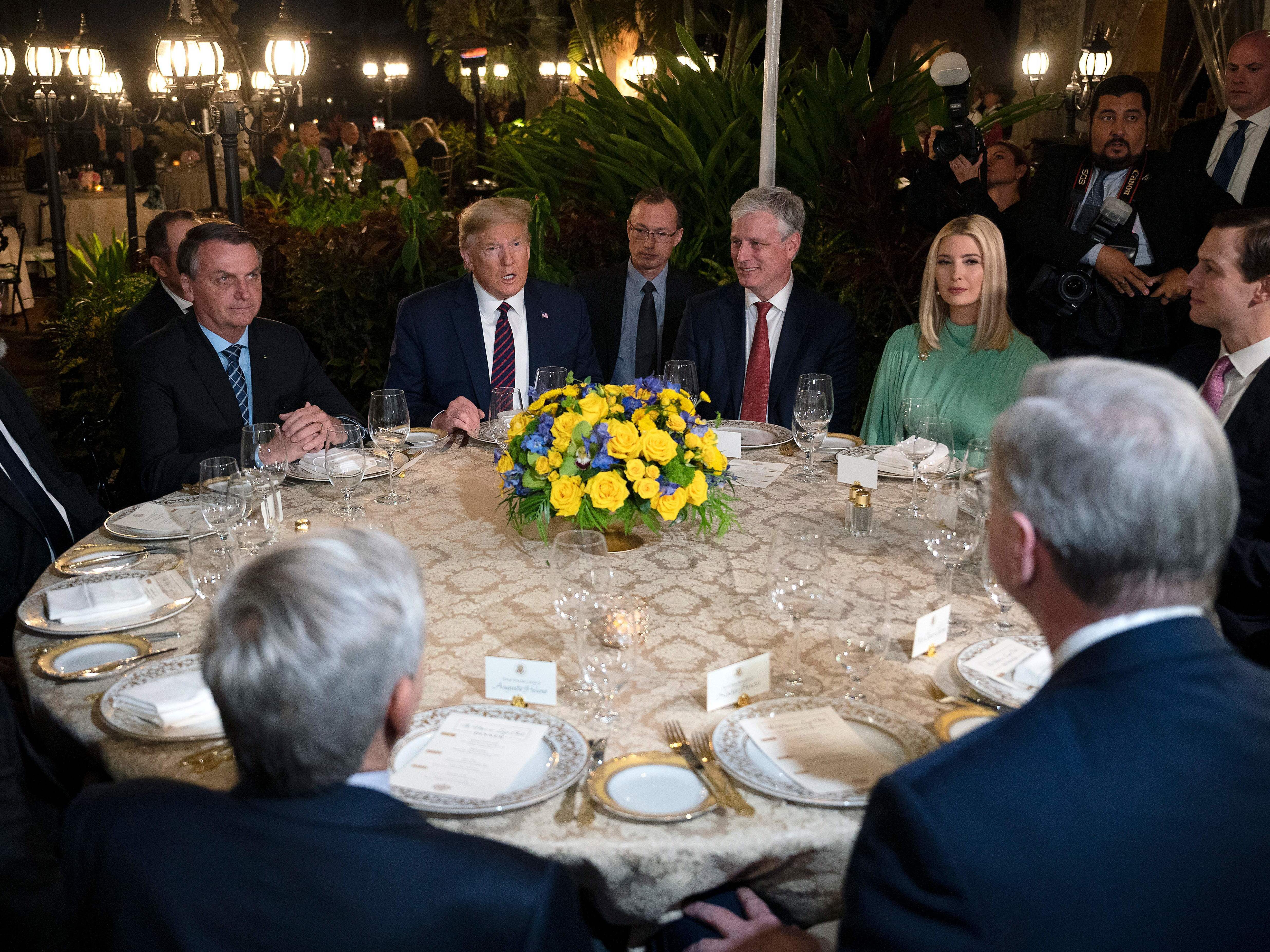 President Trump and other U.S. officials met with Brazilian President Jair Bolsonaro and his delegation last weekend at Mar-a-Lago in Palm Beach, Fla. (AFP via Getty Images)
