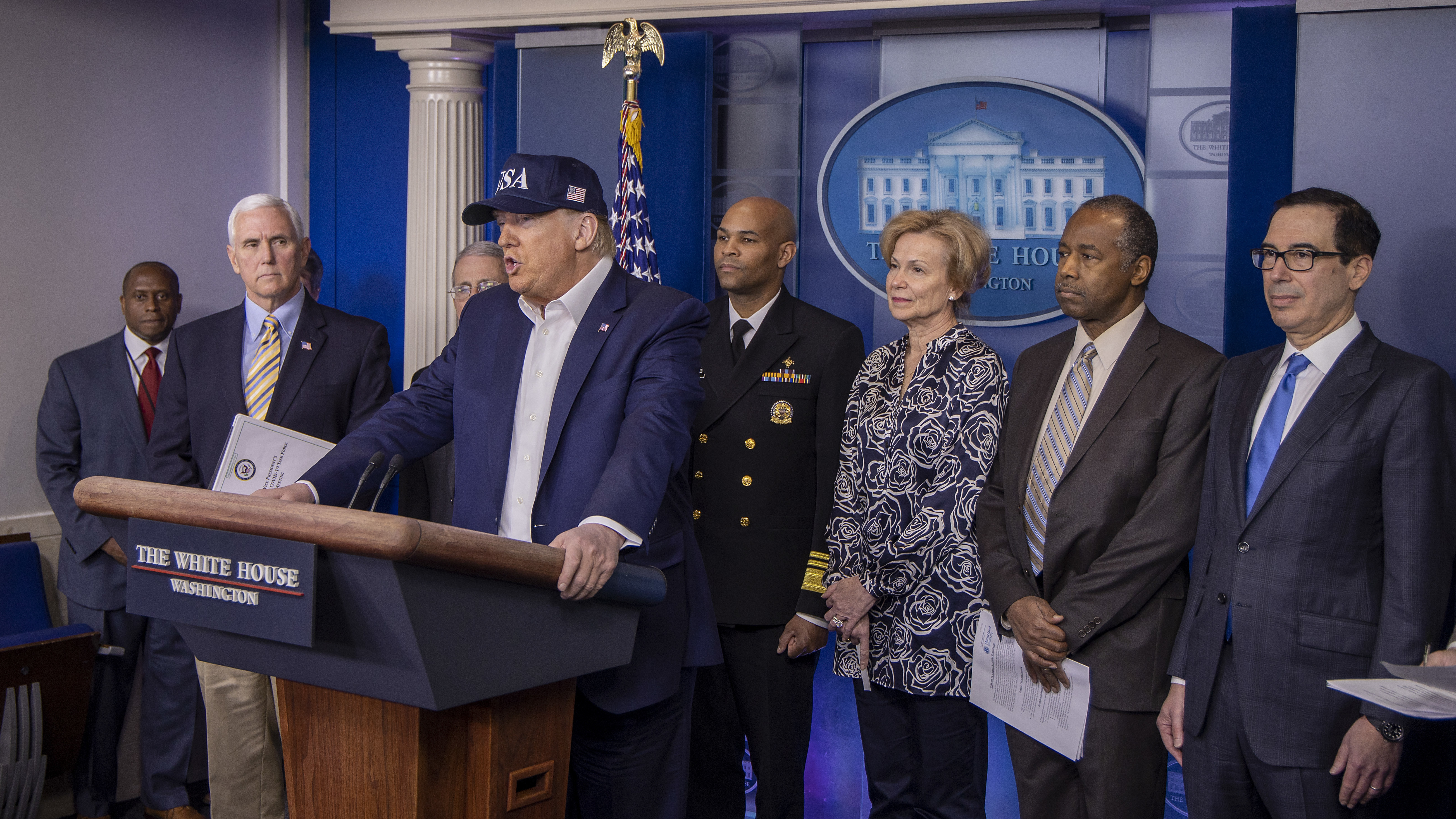 President Trump speaks Saturday at the White House. Officials said a travel restriction would expand to the U.K. and Ireland beginning midnight Monday. (Getty Images)